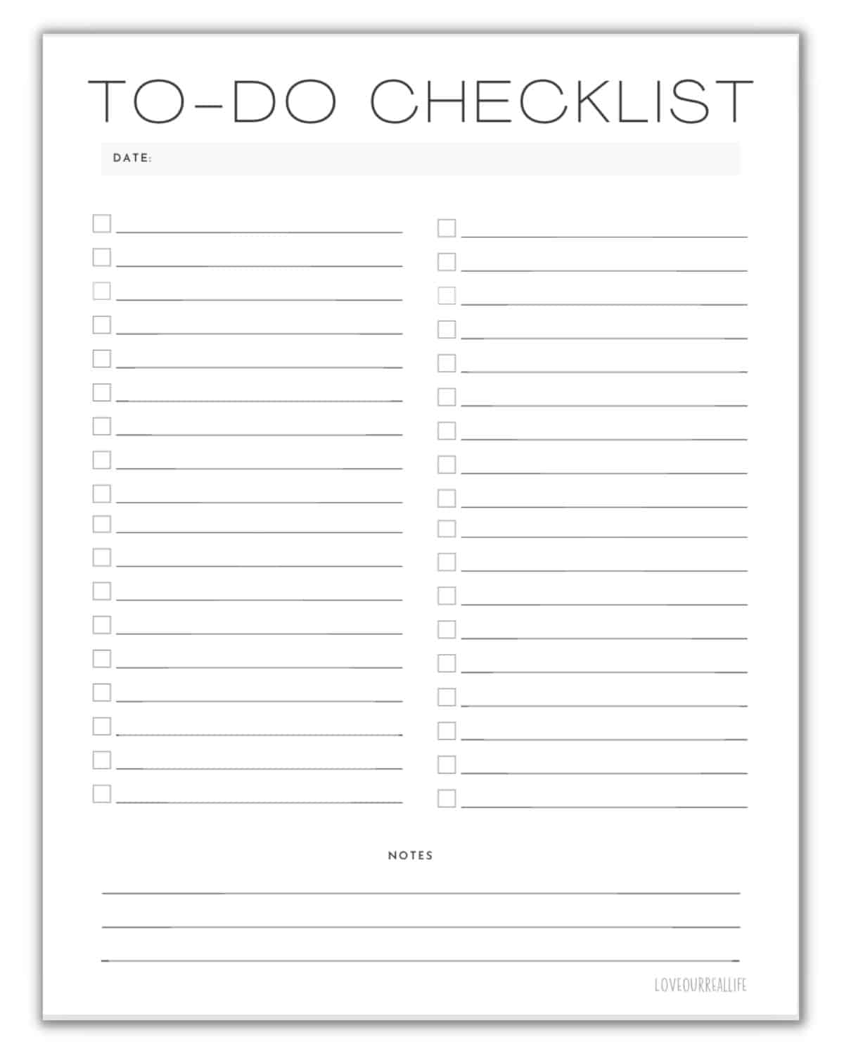 Checklist Printable Template