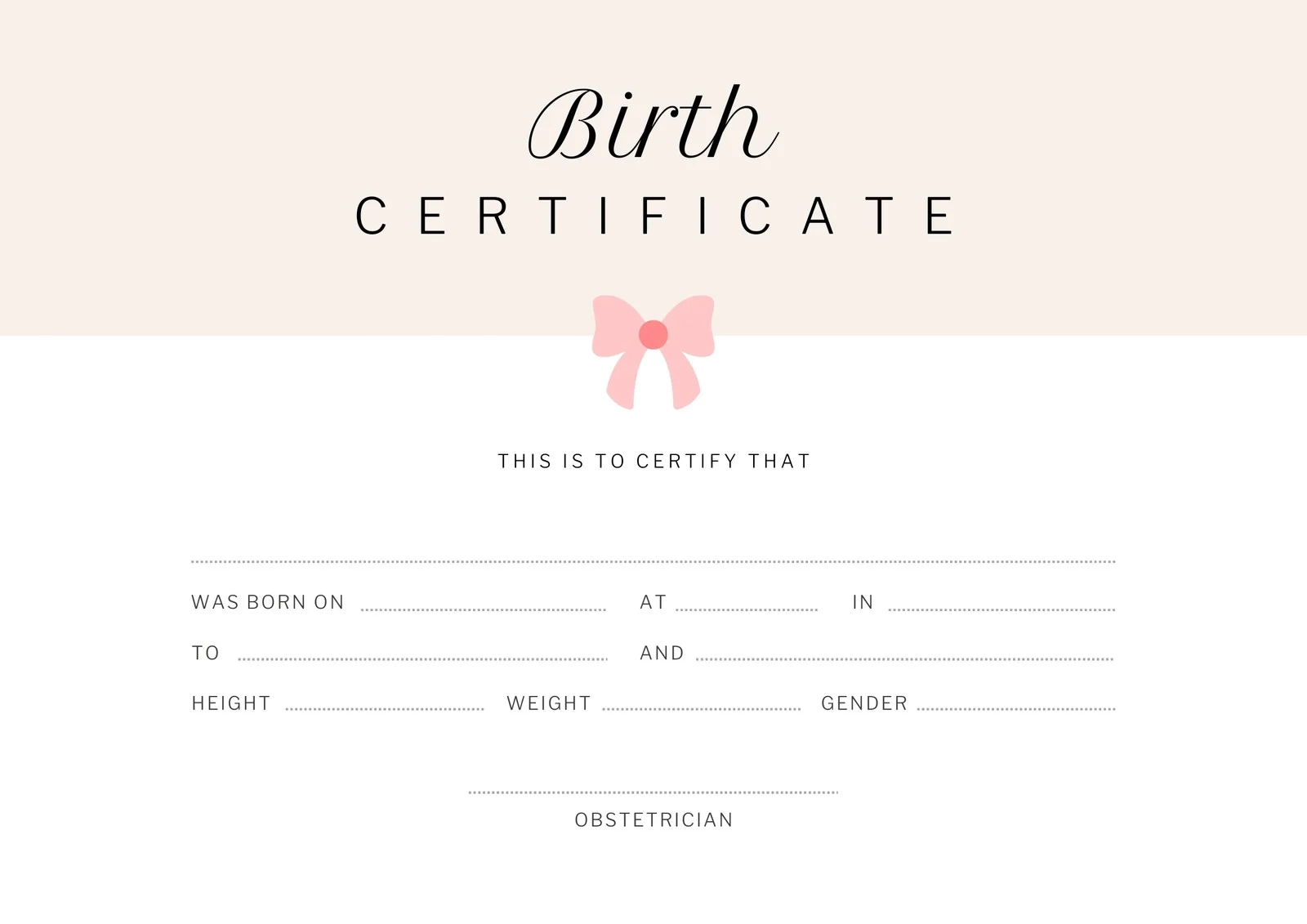 Printable Birth Certificate Template