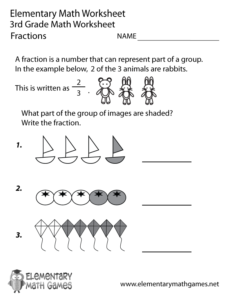 Free Printable Fraction Worksheets Grade 3