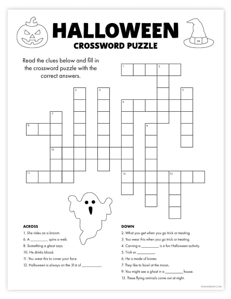 Crossword Puzzles Halloween Printable