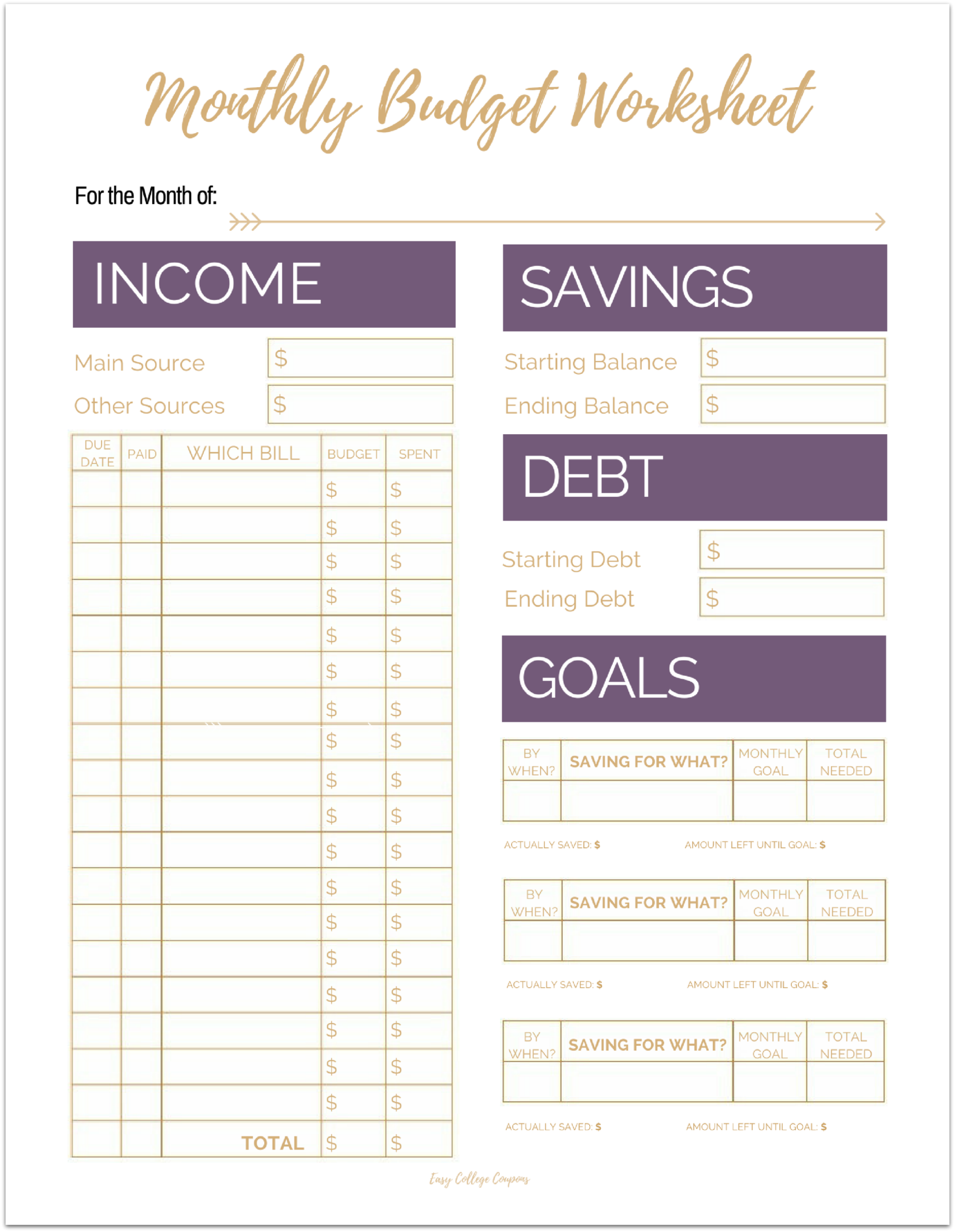 Printable Budget Worksheet Monthly