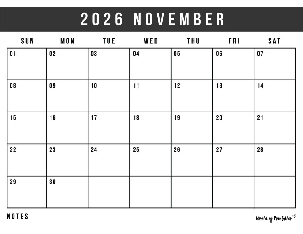 Free Printable November 2026 Calendars 200 Designs World Of 
