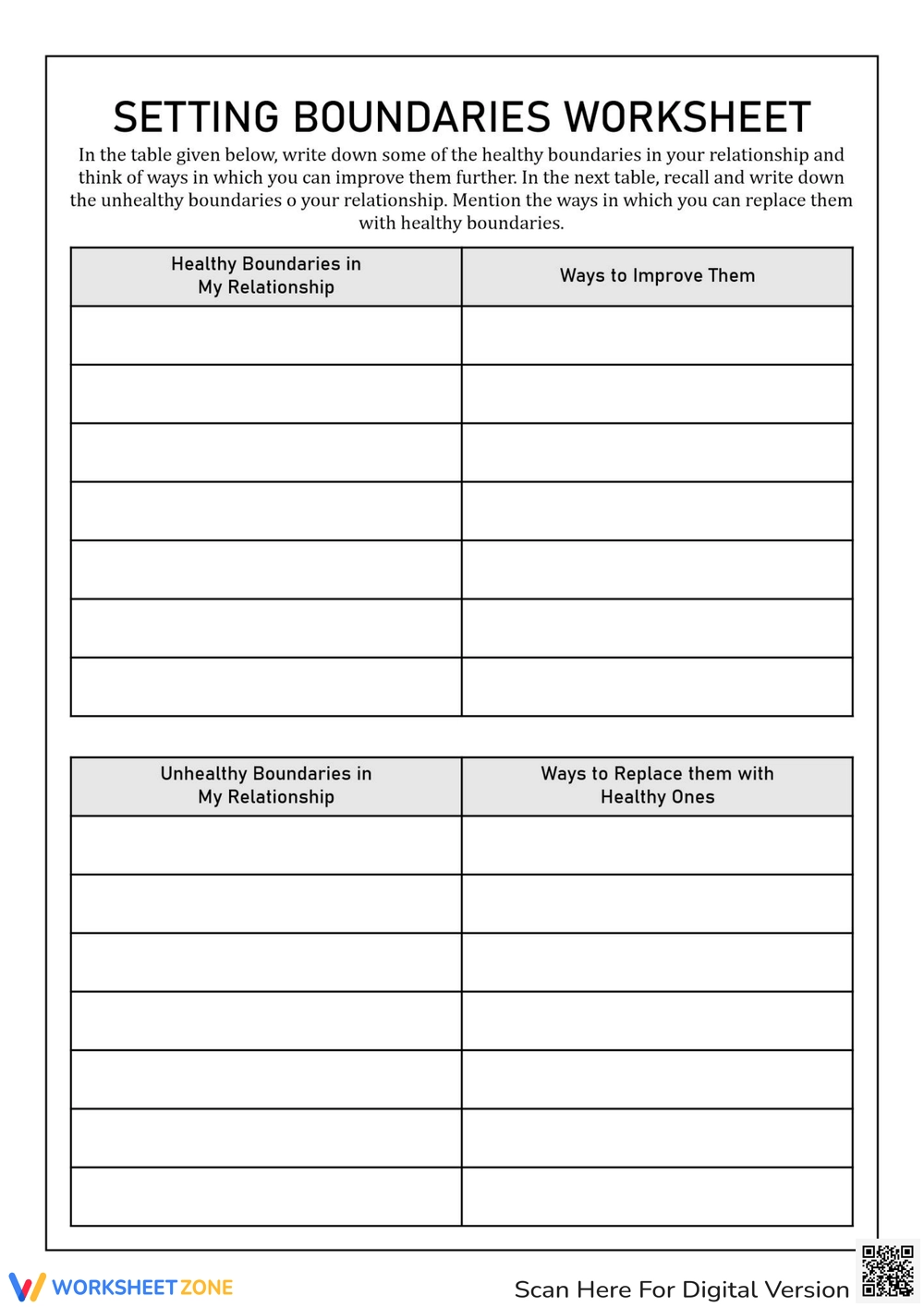 Setting Boundaries Worksheets Printable