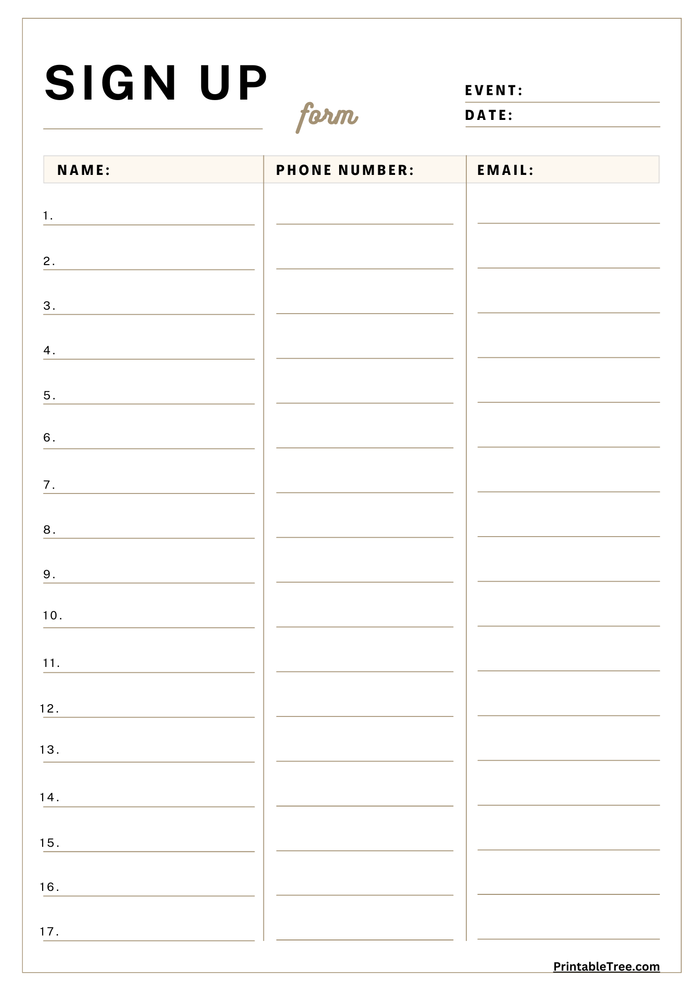 Free Printable Sign In Sheet Template