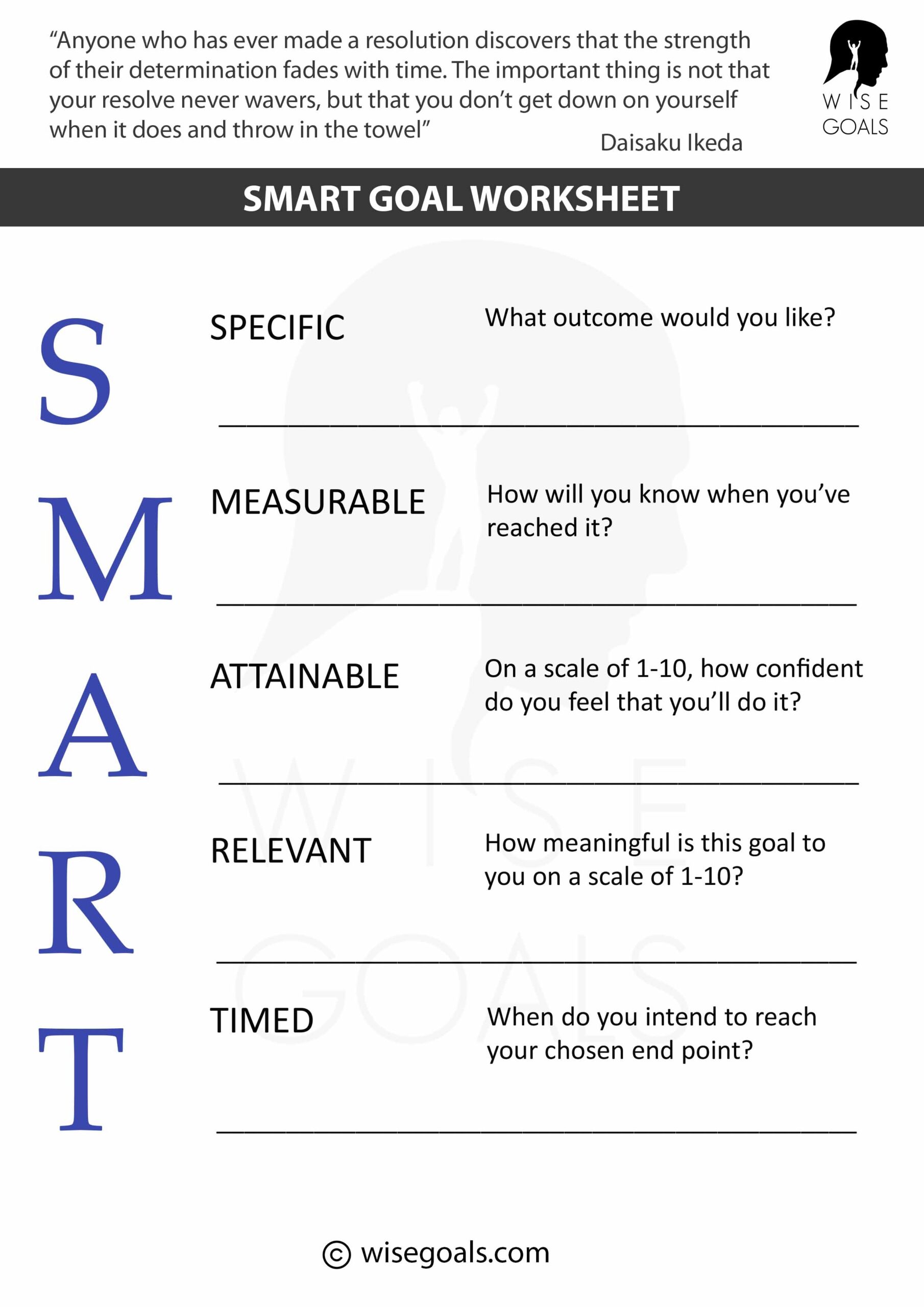 Smart Goals Printable Worksheet