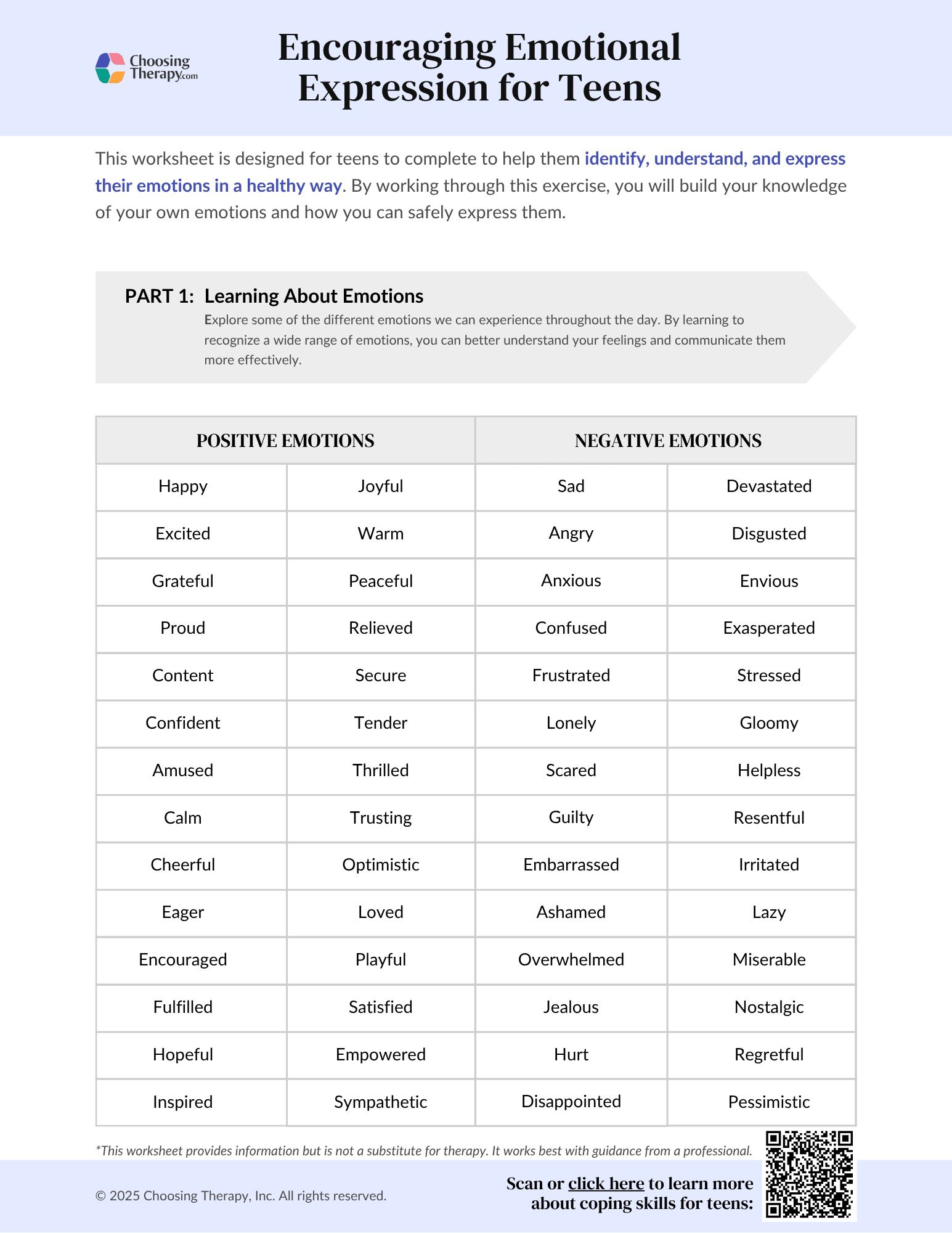 Free Therapy Worksheets For Teens PDF Downloads 