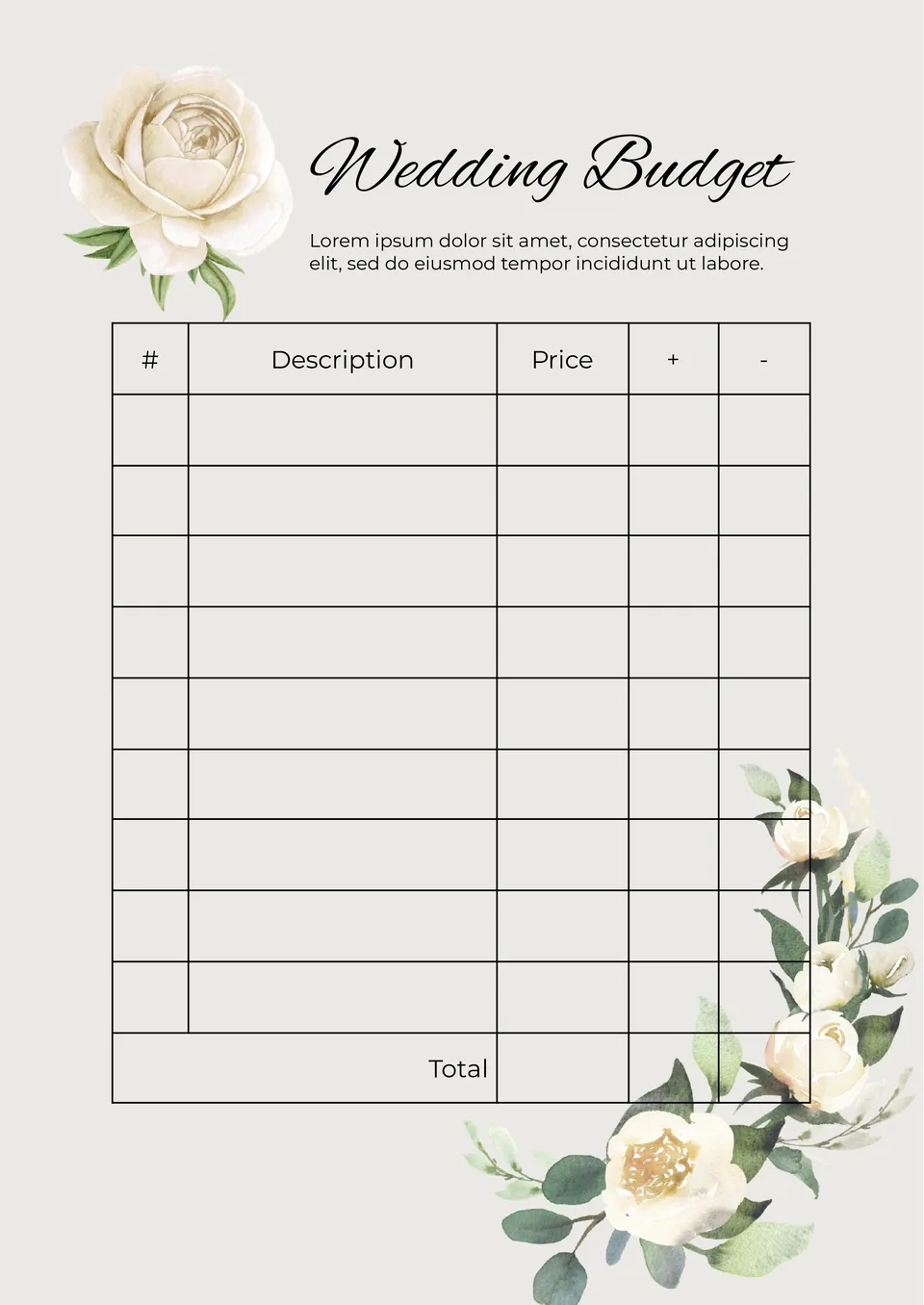 Wedding Budget Template Printable