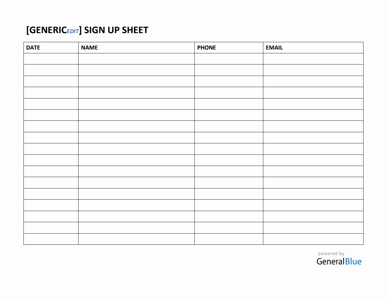Printable Sign Up Sheet Template