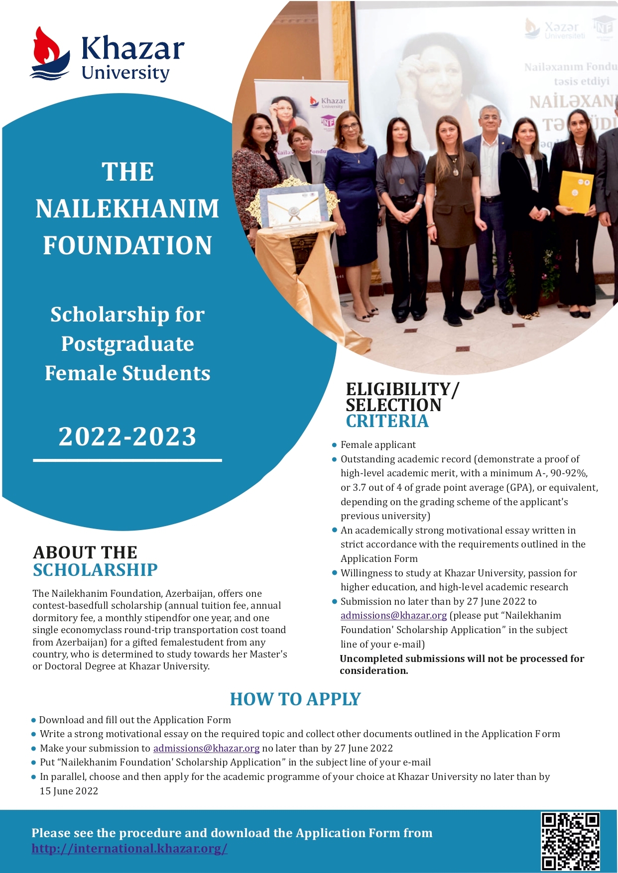 Full Scholarship For Postgraduate Female Students Khazar 