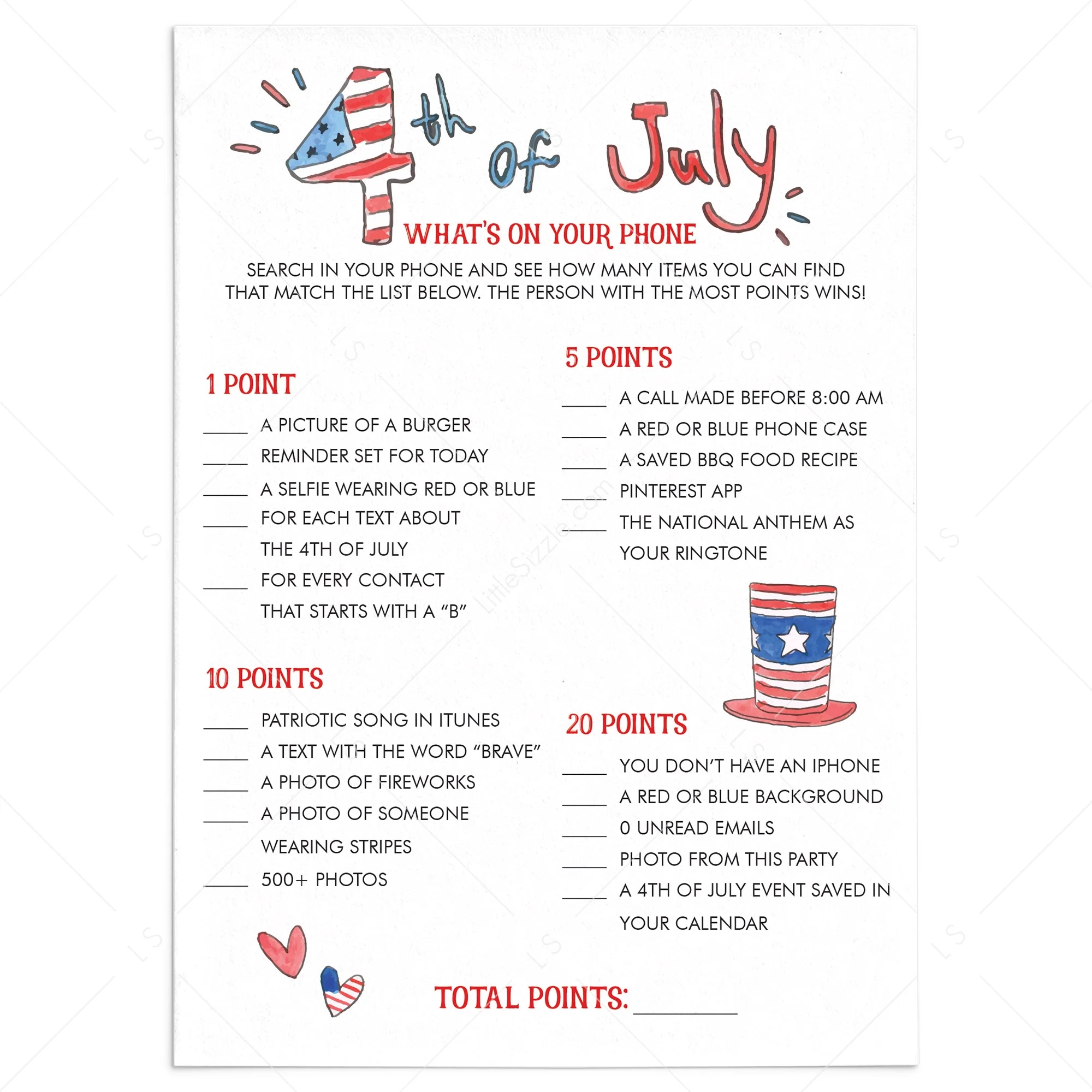 Fun Fourth Of July BBQ Game Printable What s On Your Phone 