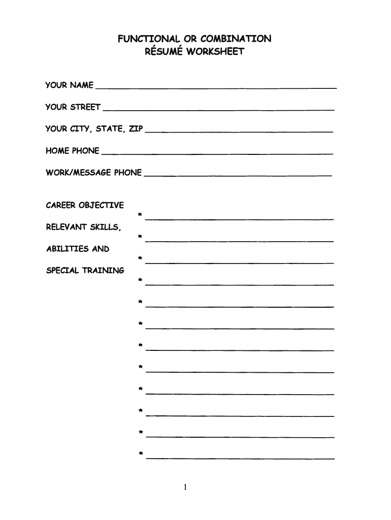 Free Printable Blank Resume Worksheet
