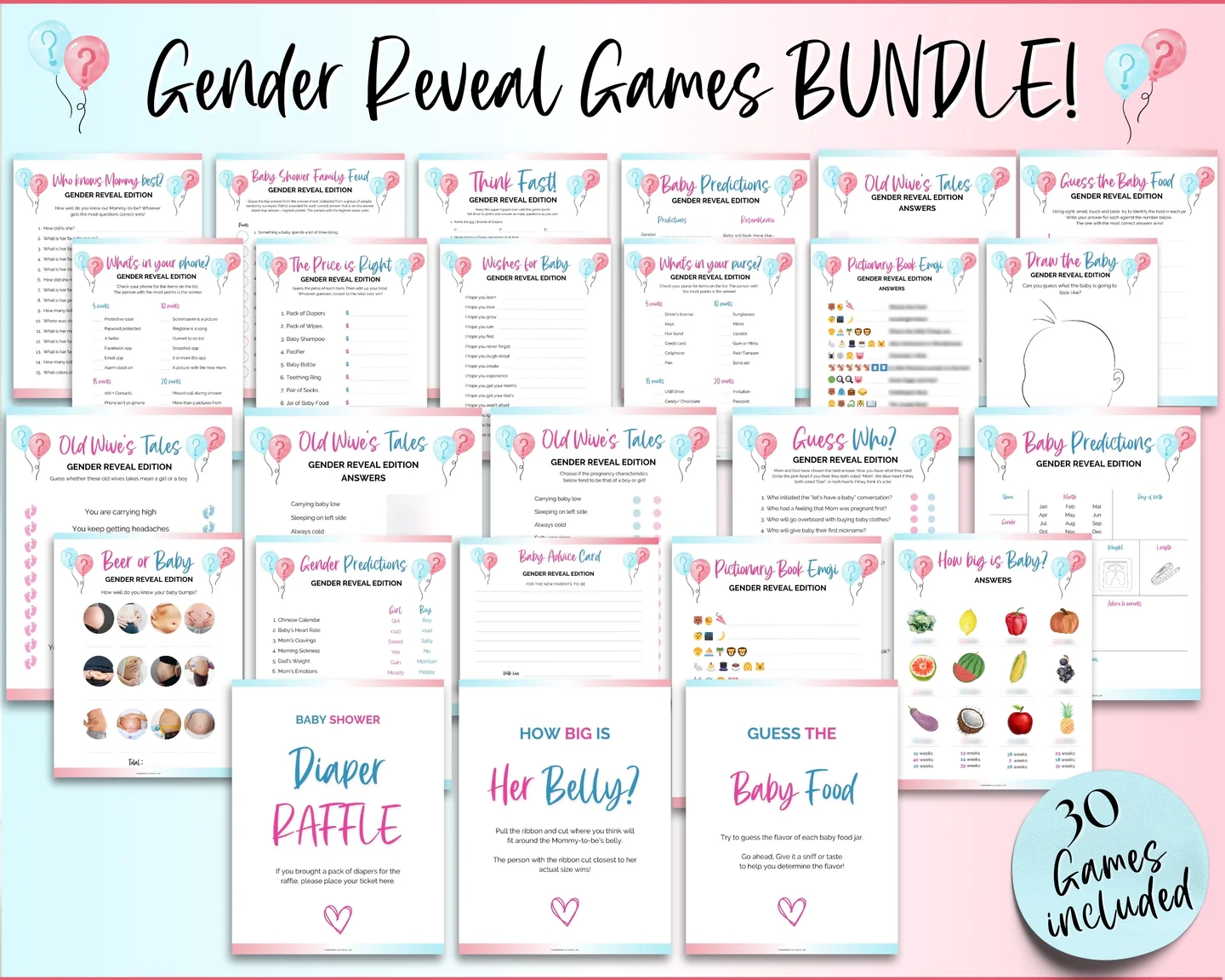 Gender Reveal Games Bundle With Over 45 Printables Included 