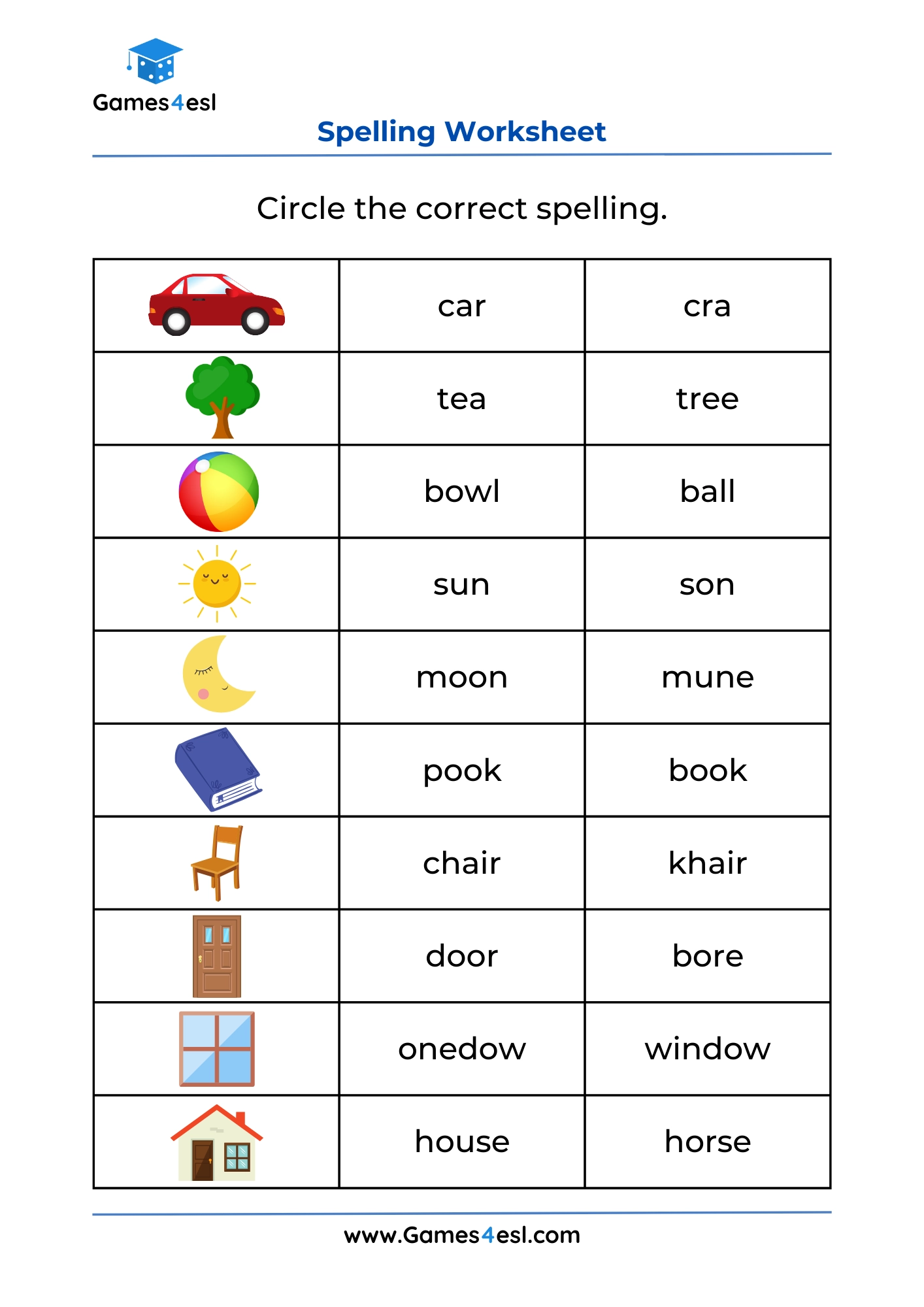 Printable Spelling Worksheets