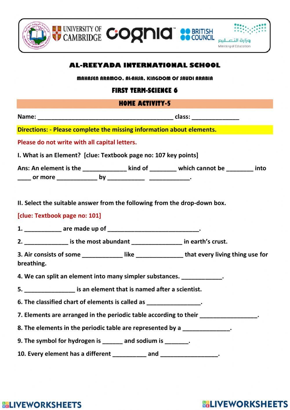 Science Worksheets Printable 6th Grade