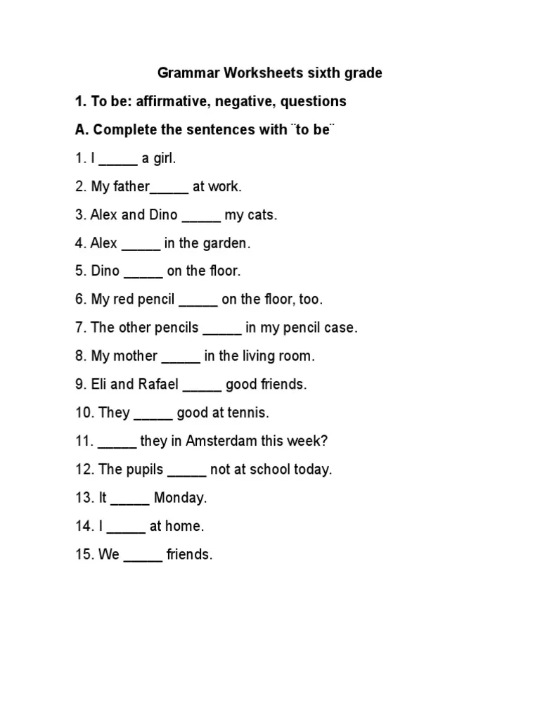 Grammar Worksheets Sixth Grade PDF Language Arts amp Discipline 