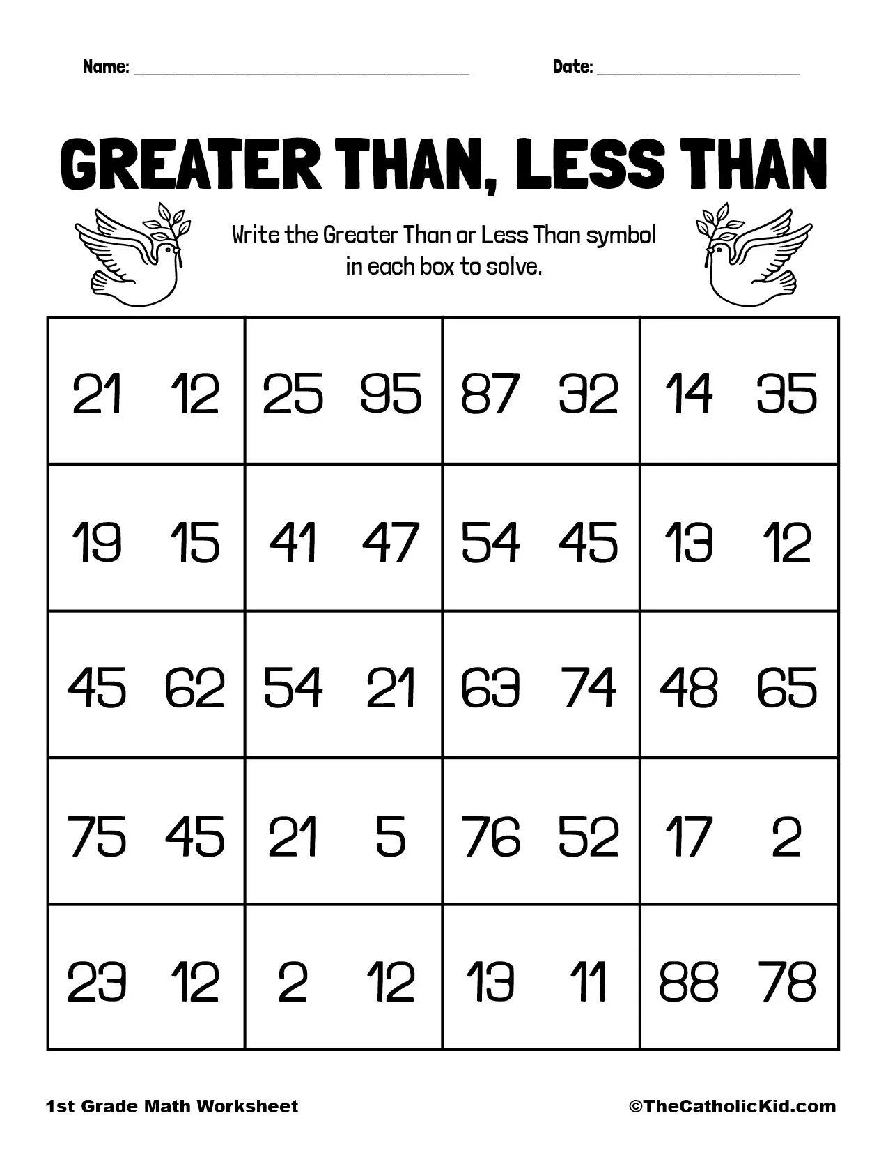 Greater Than Less Than Free Printable Worksheets