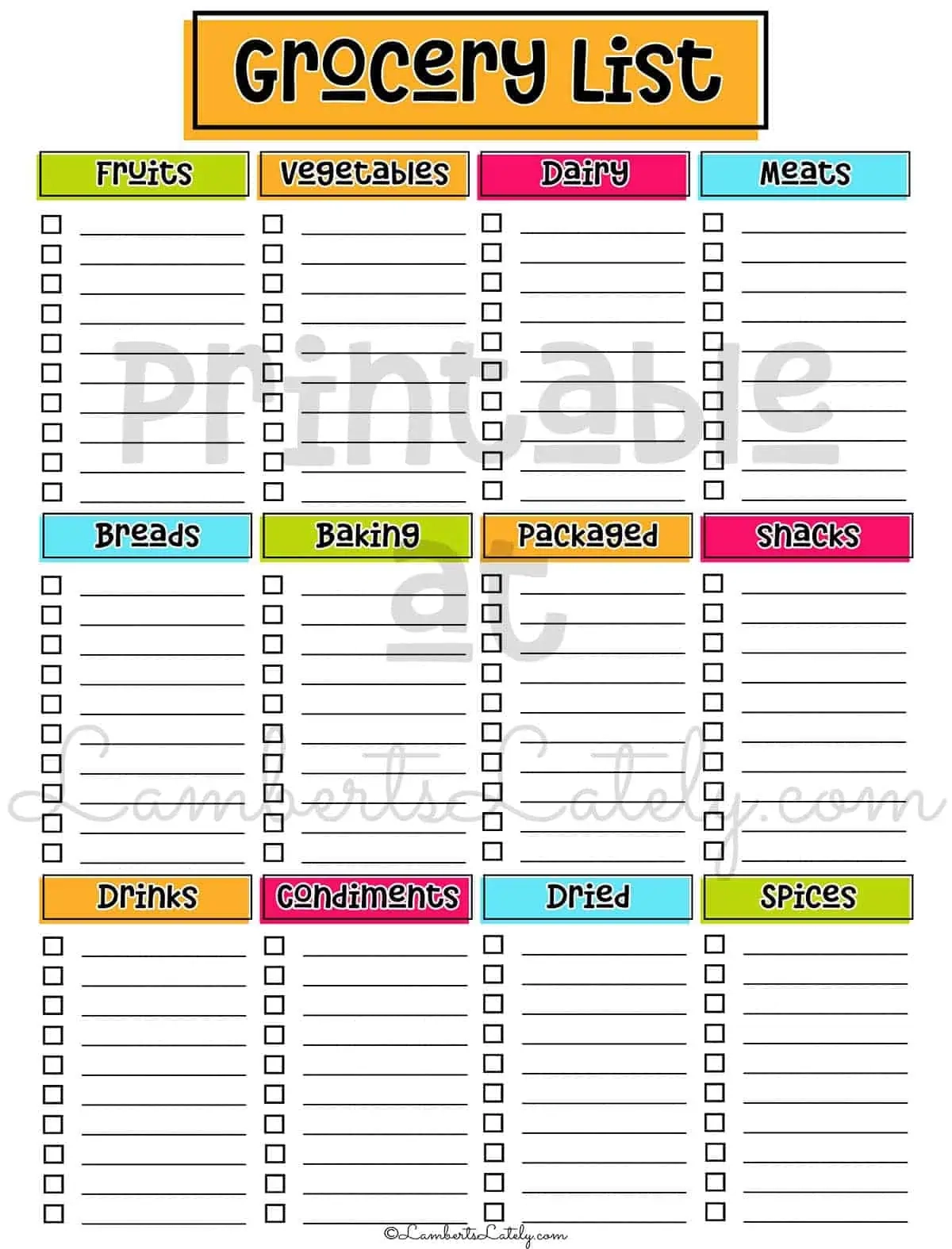 Free Printable Grocery List Templates