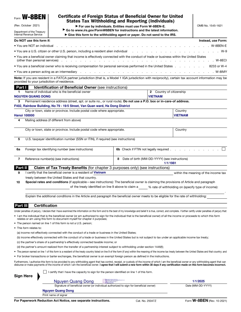 Guide To Filling Out The W 8 Form BurgerPrints