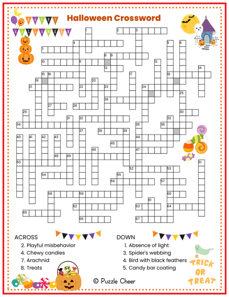 Halloween Crossword Puzzles Printable Kids