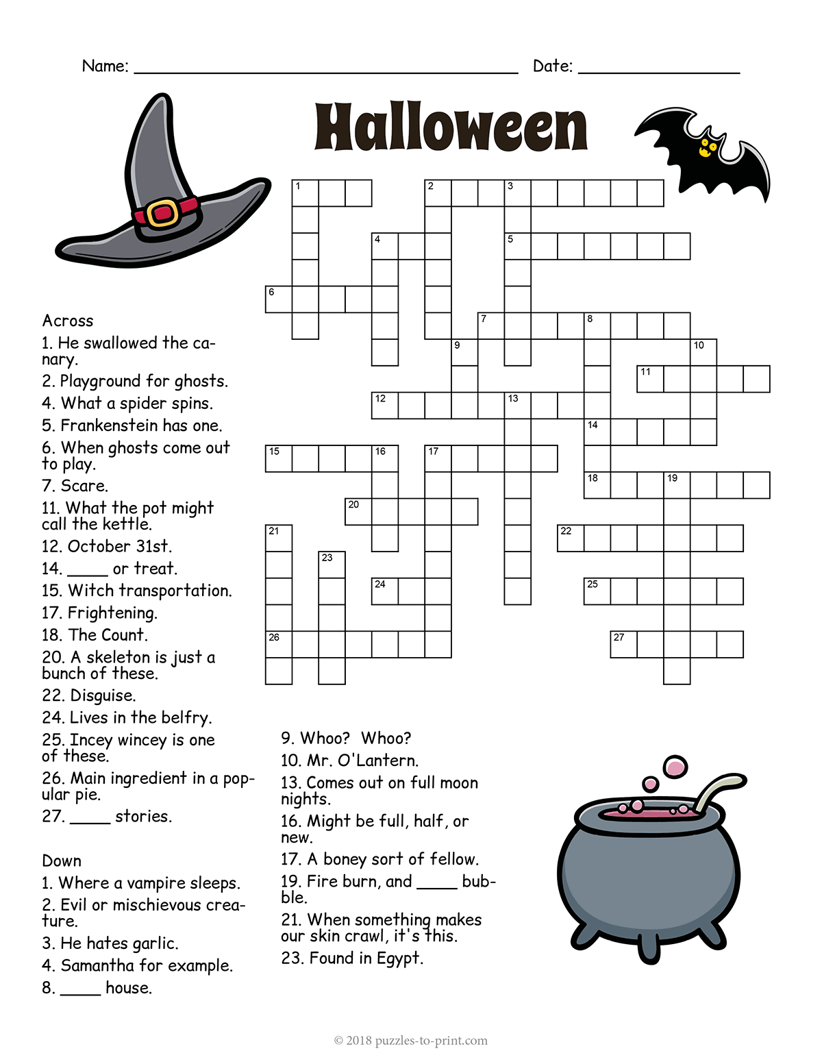 Crossword Puzzles Printable Halloween