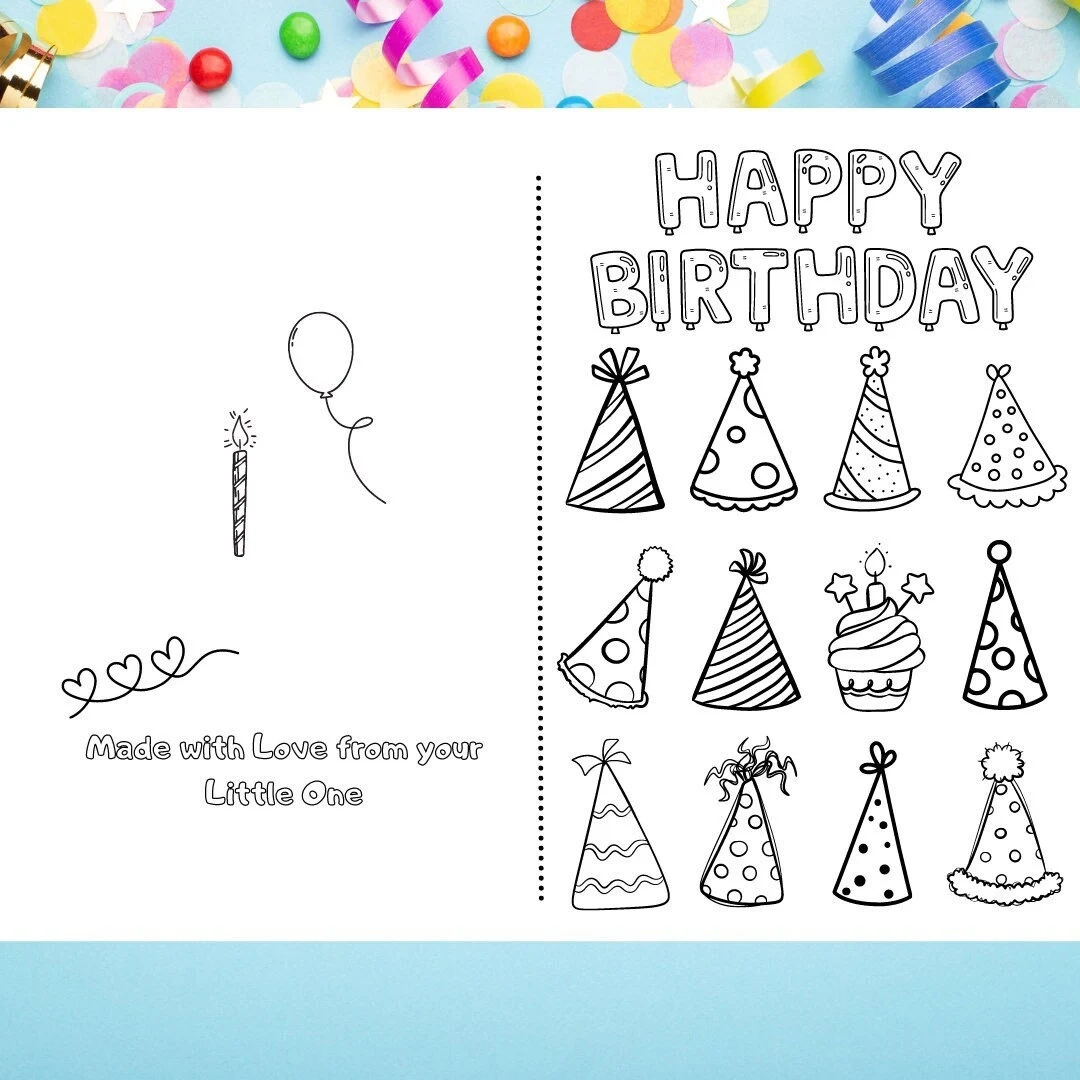 Card Template Printable Foldable Happy Birthday Coloring Card