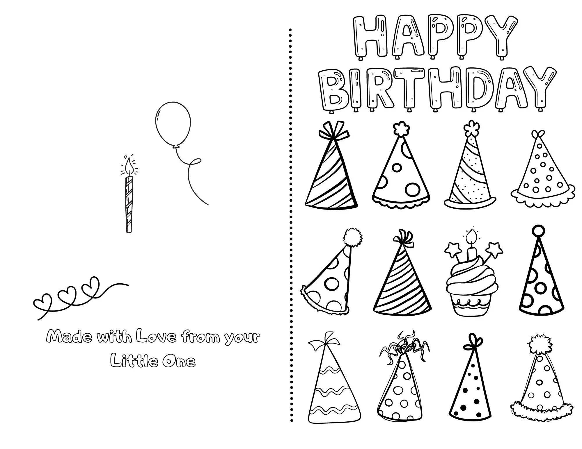 Happy Birthday Printable Foldable Kid Birthday Card To Color For 
