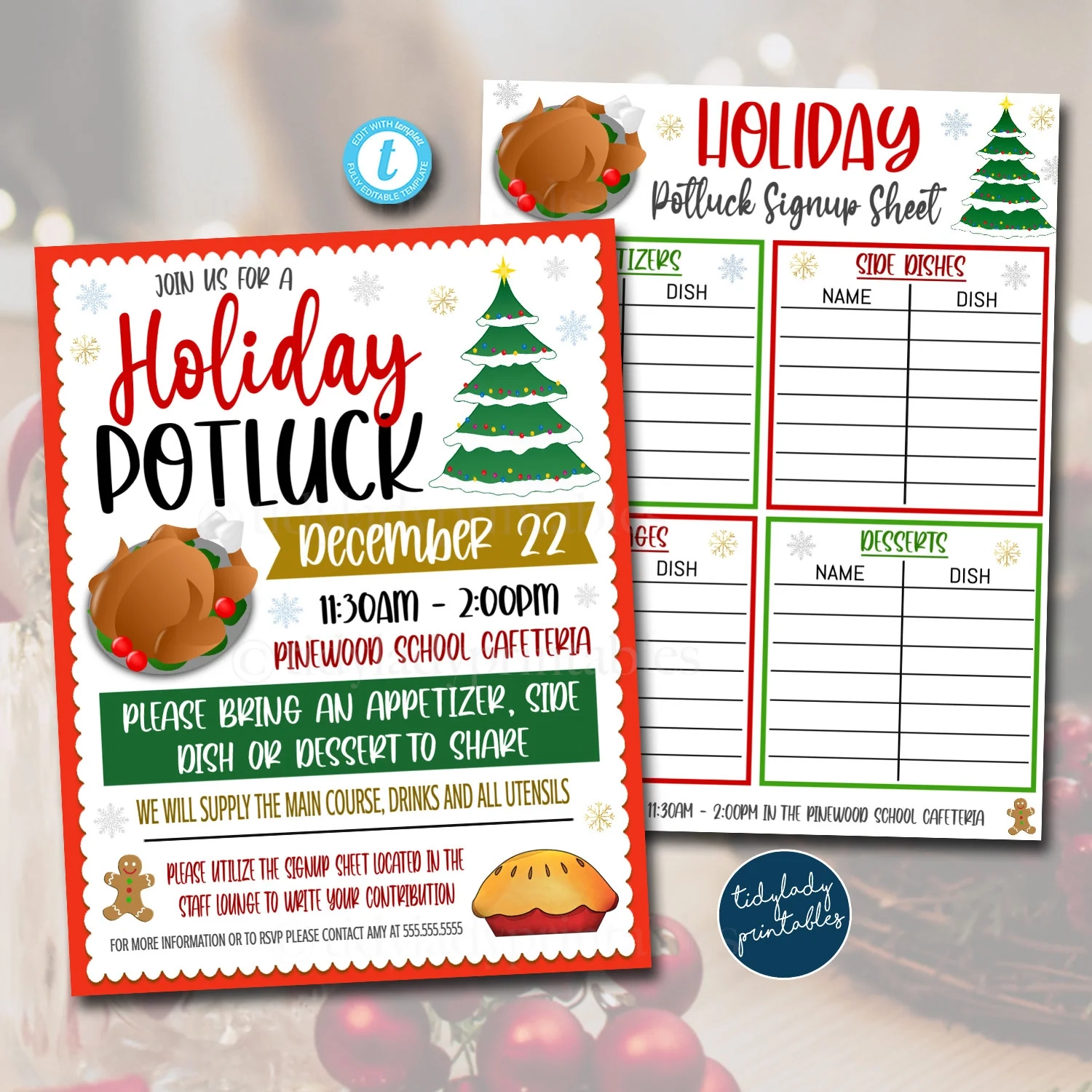 Christmas Potluck Invitation Template Free Printable