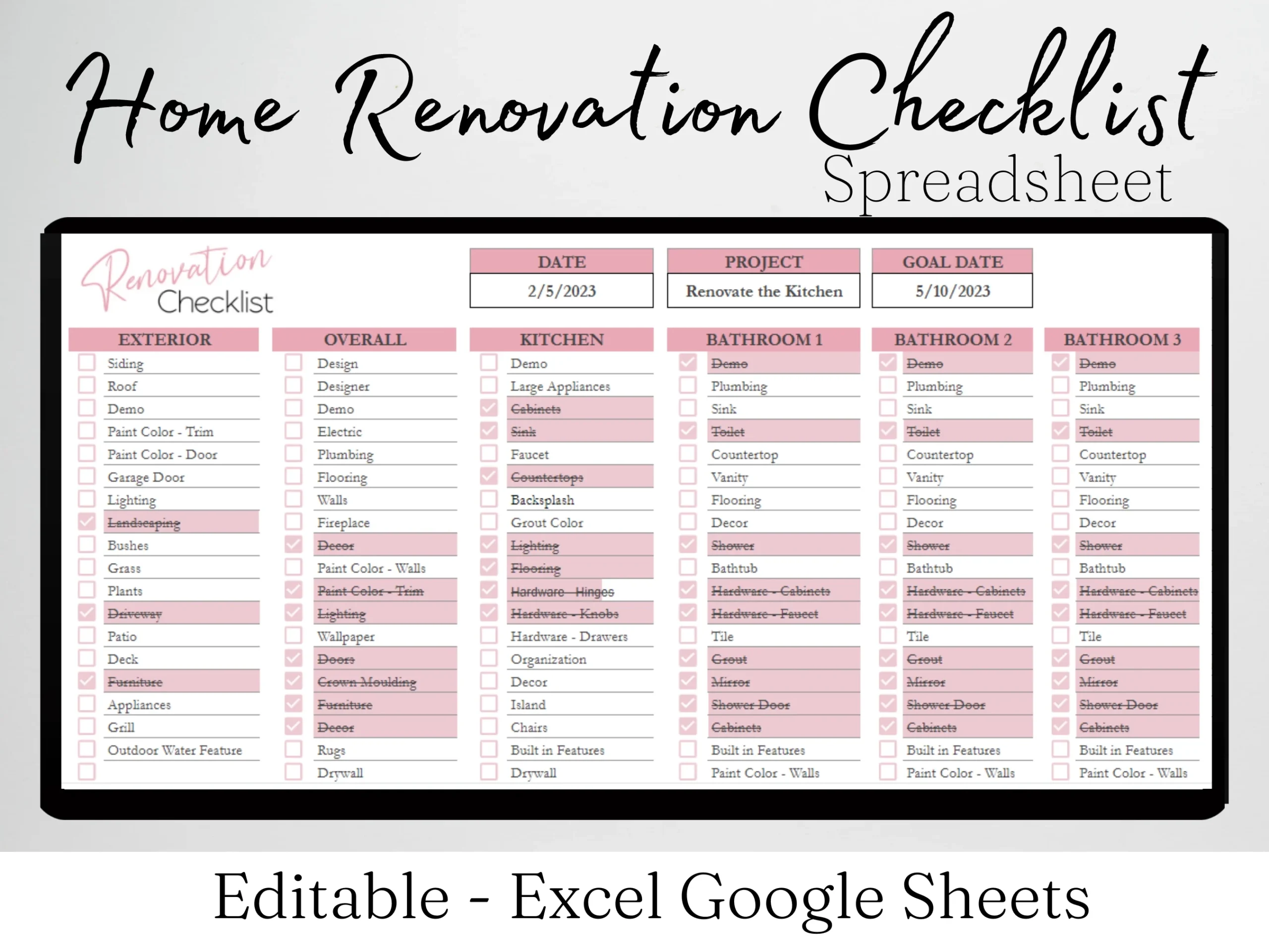Home Renovation Checklist Template Google Sheets Excel Spreadsheet 