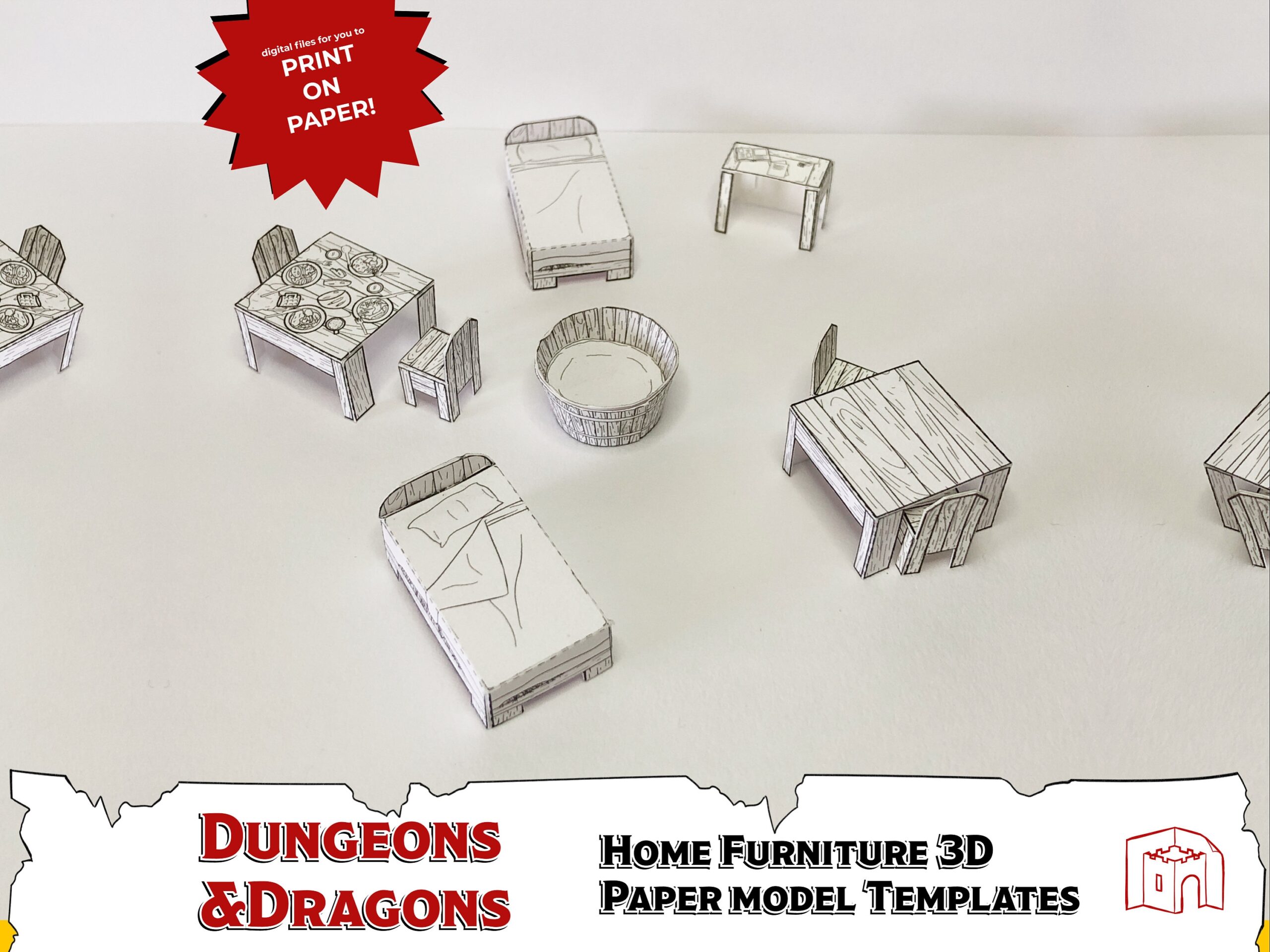 House Furniture 3D Paper Model Templates For Dungeons And Dragons 