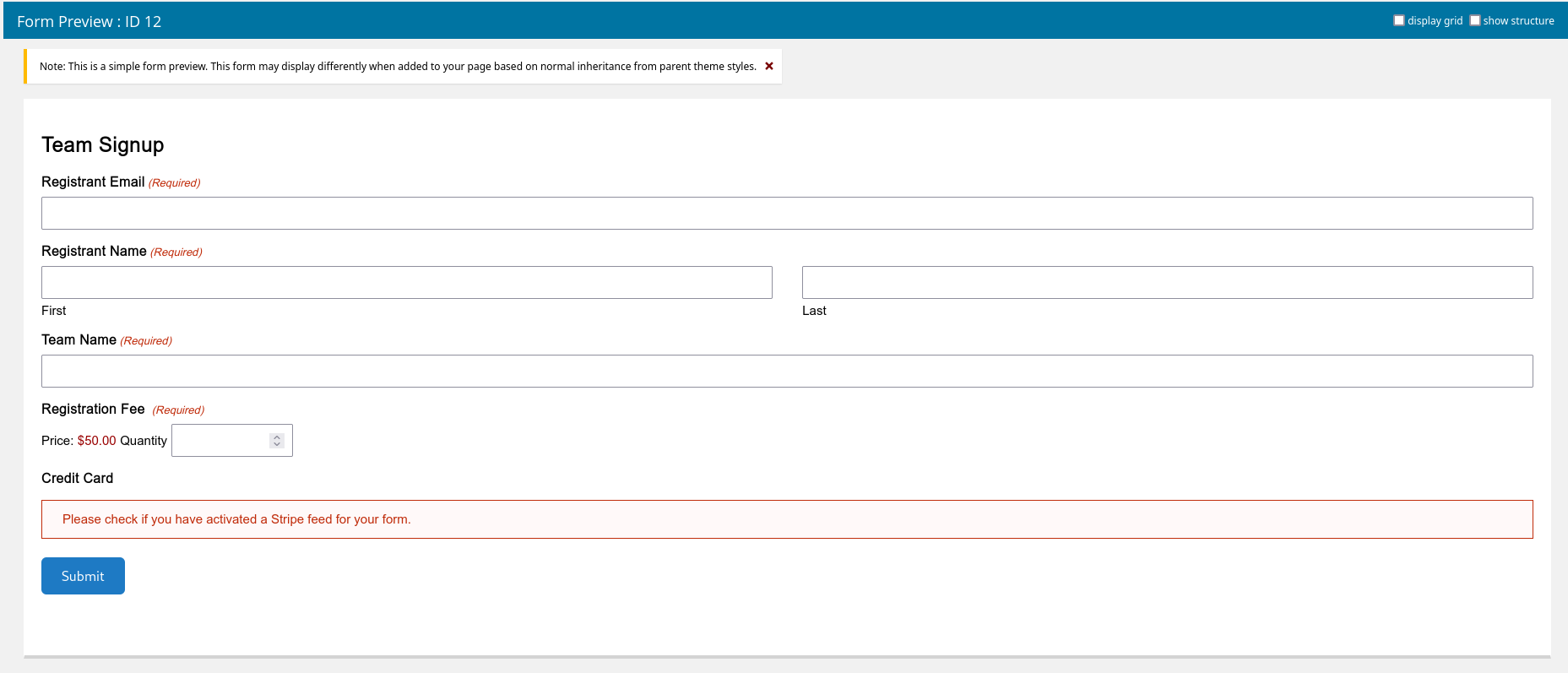Registration Transaction Form Gw