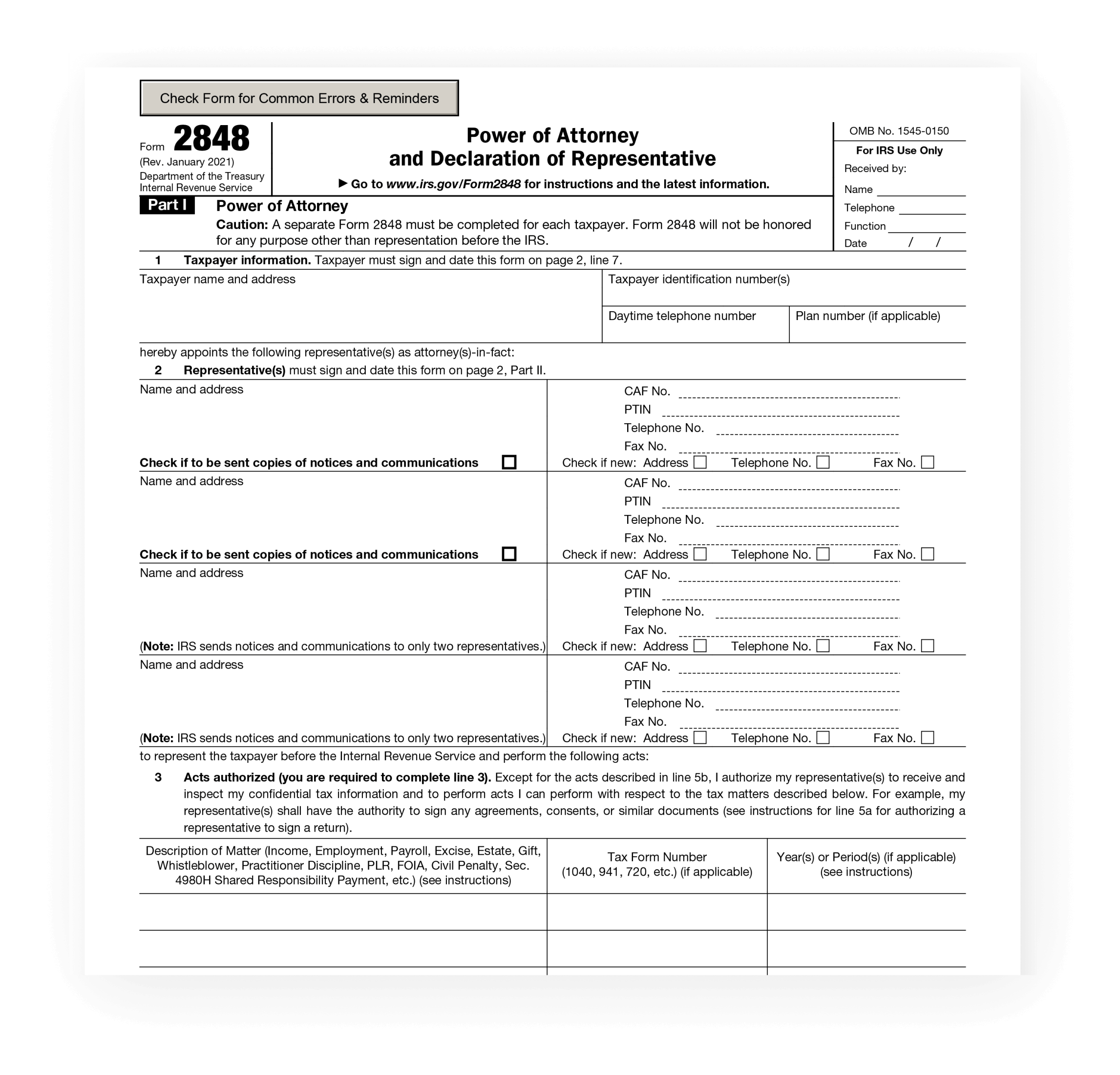 Irs Form 2848 Power Of Attorney For Business