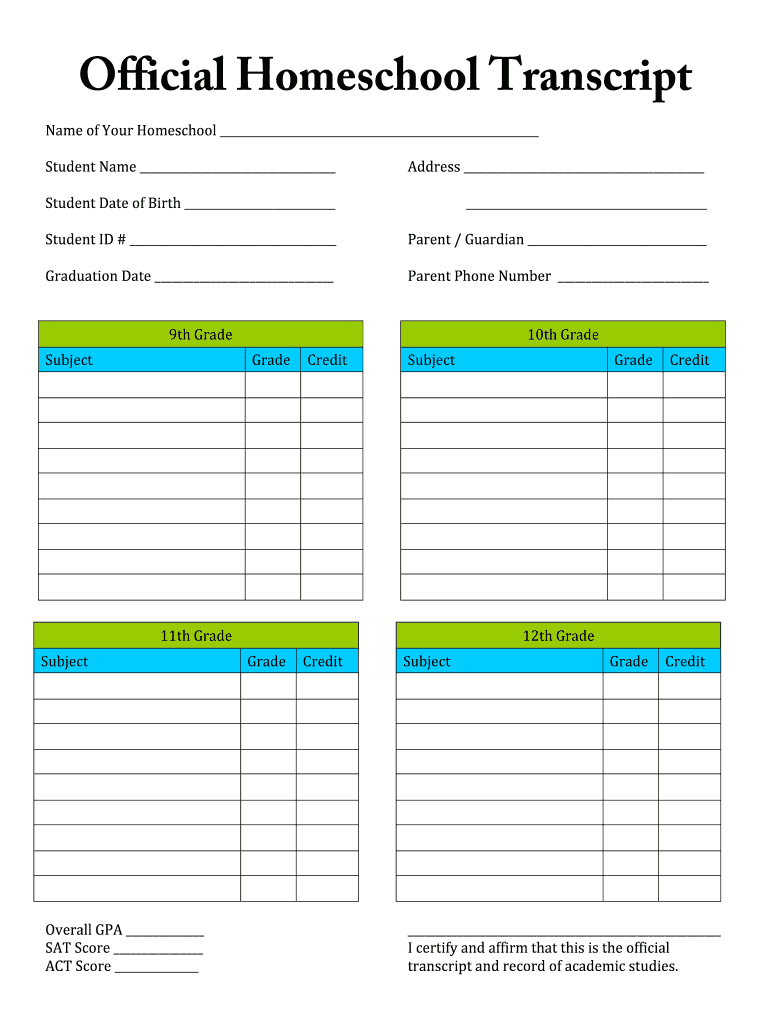 How To Make A Homeschool Transcript Fill Out amp Sign Online DocHub