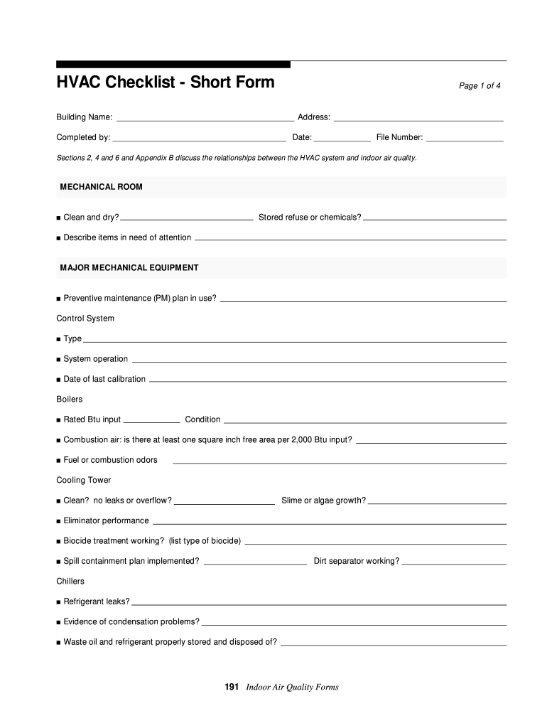 HVAC Checklist Short Form Fill Online Printable Fillable 