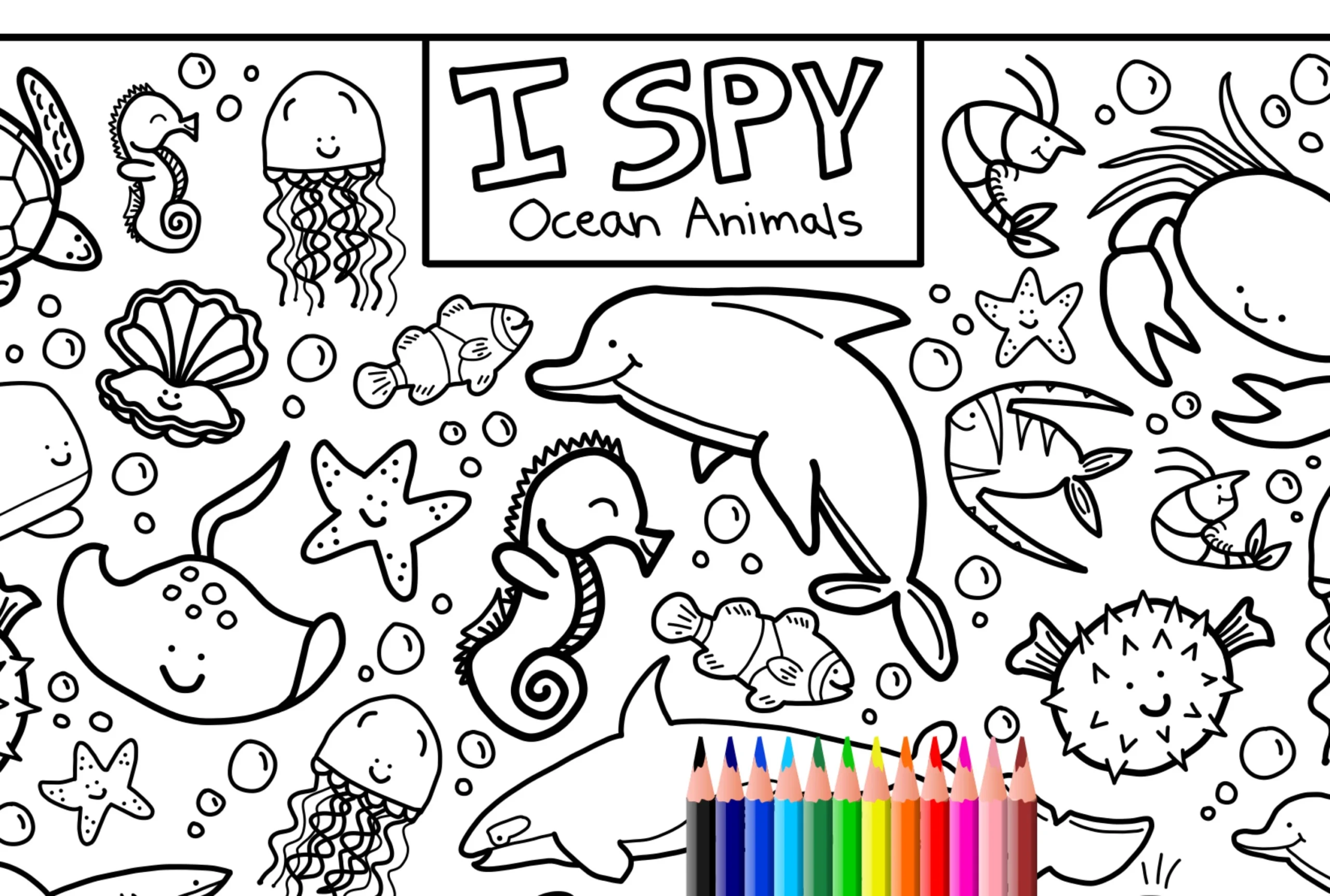 I Spy Ocean Animals Coloring Page Printable Download Colouring 