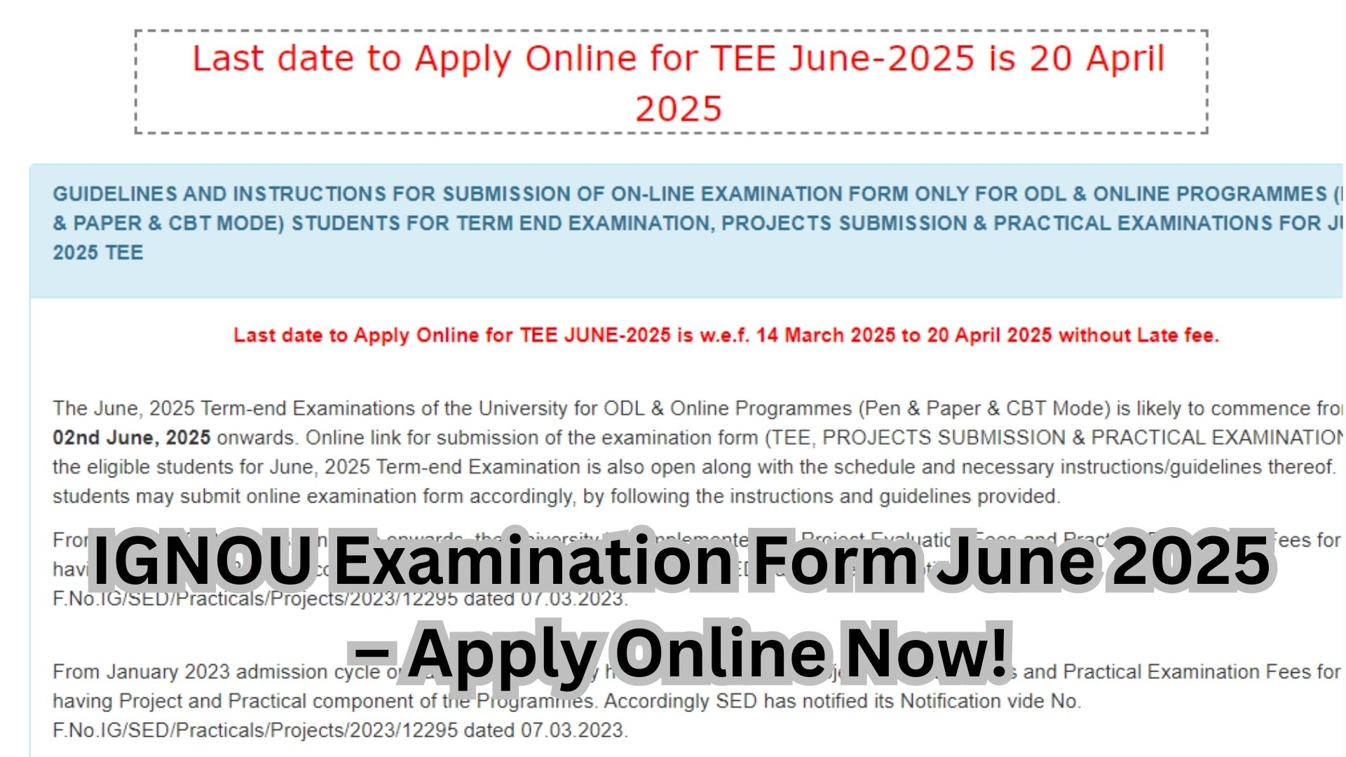 IGNOU Examination Form June 2025 Apply Online Now 