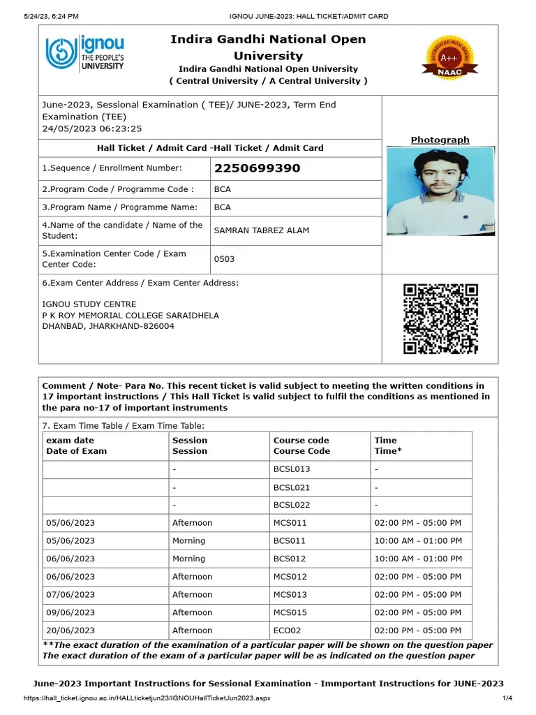 Ignou Exam Form June 2023 Result
