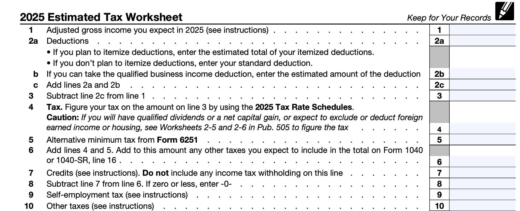 IRS Form 1040 ES Instructions Estimated Tax Payments