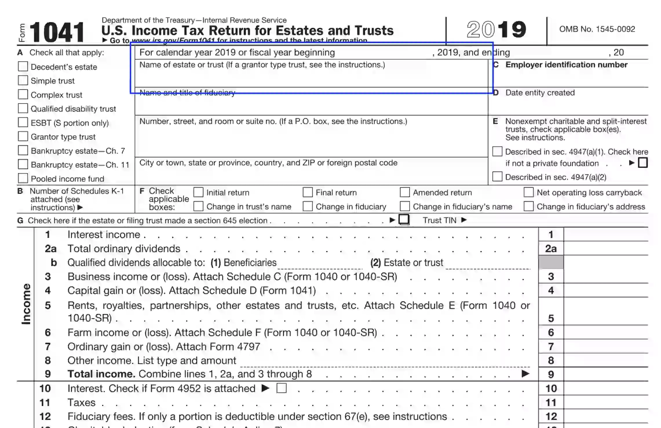 IRS Form 1041 Fill Out Printable PDF Forms Online
