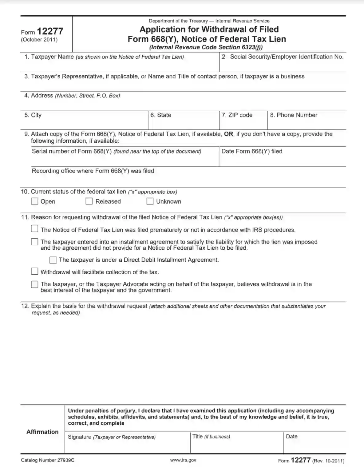 IRS Form 12277 Fill Out Printable PDF Forms Online