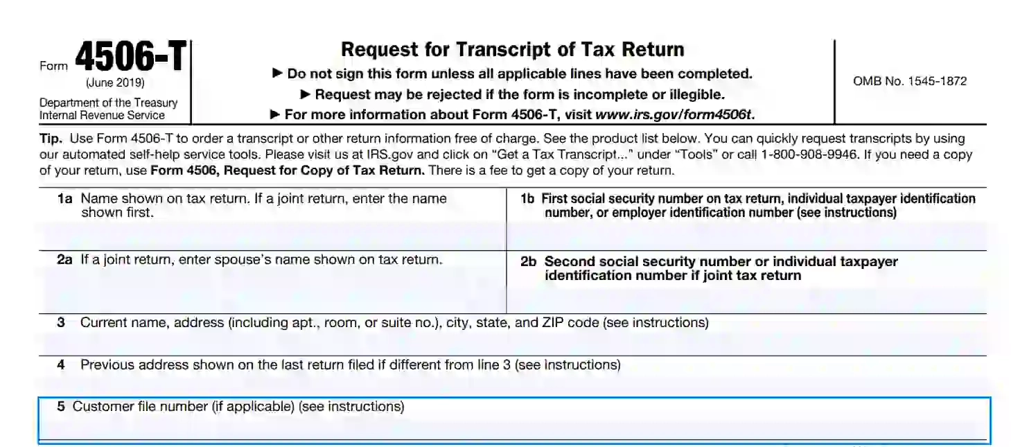 Tax Form 4506 T Printable