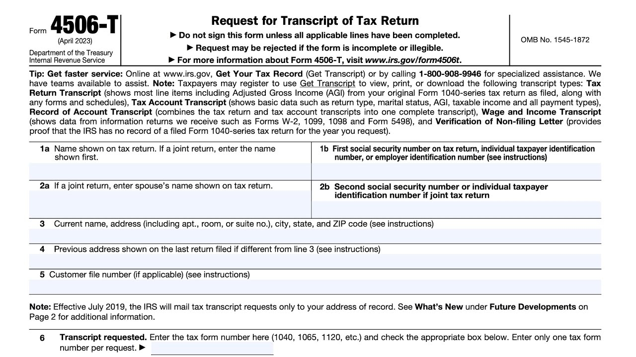 IRS Form 4506 T Walkthrough Request For Transcript Of Tax Return 
