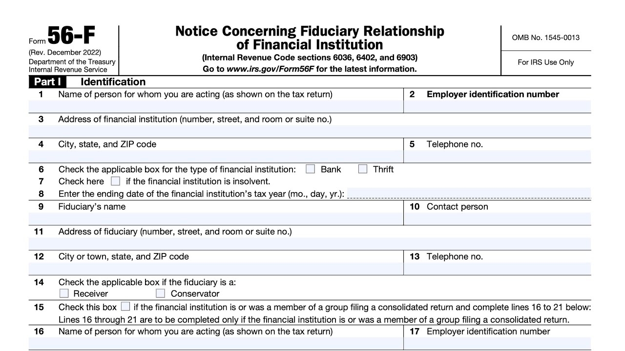 IRS Form 56 F Walkthrough Notice Concerning Fiduciary Relationship Of Financial Institution 