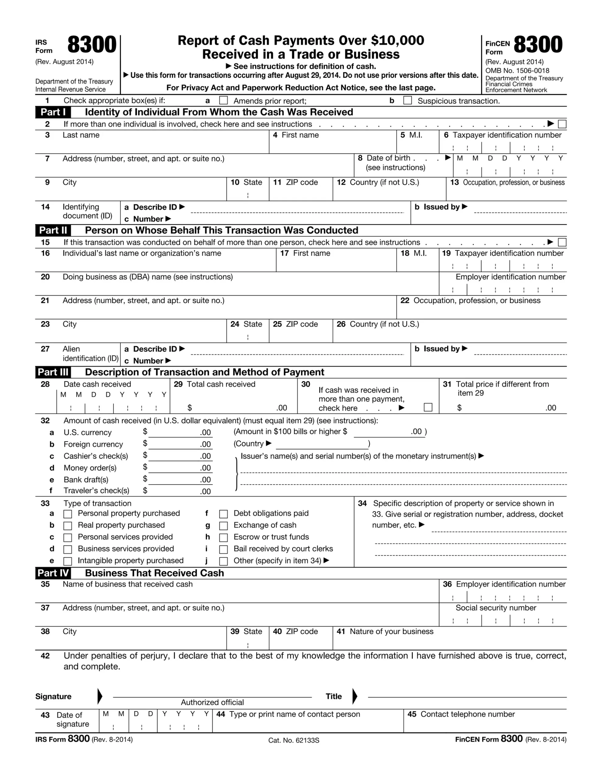 IRS Form 8300 pdf
