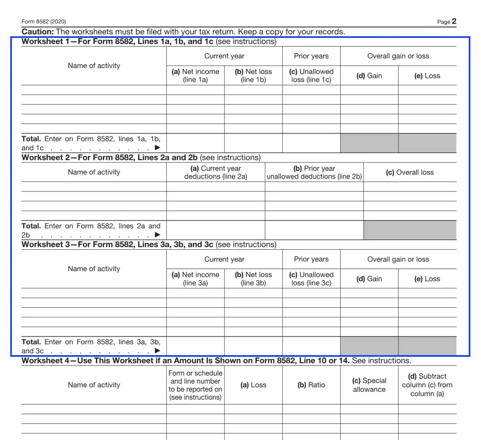 IRS Form 8582 Fill Out Printable PDF Forms Online