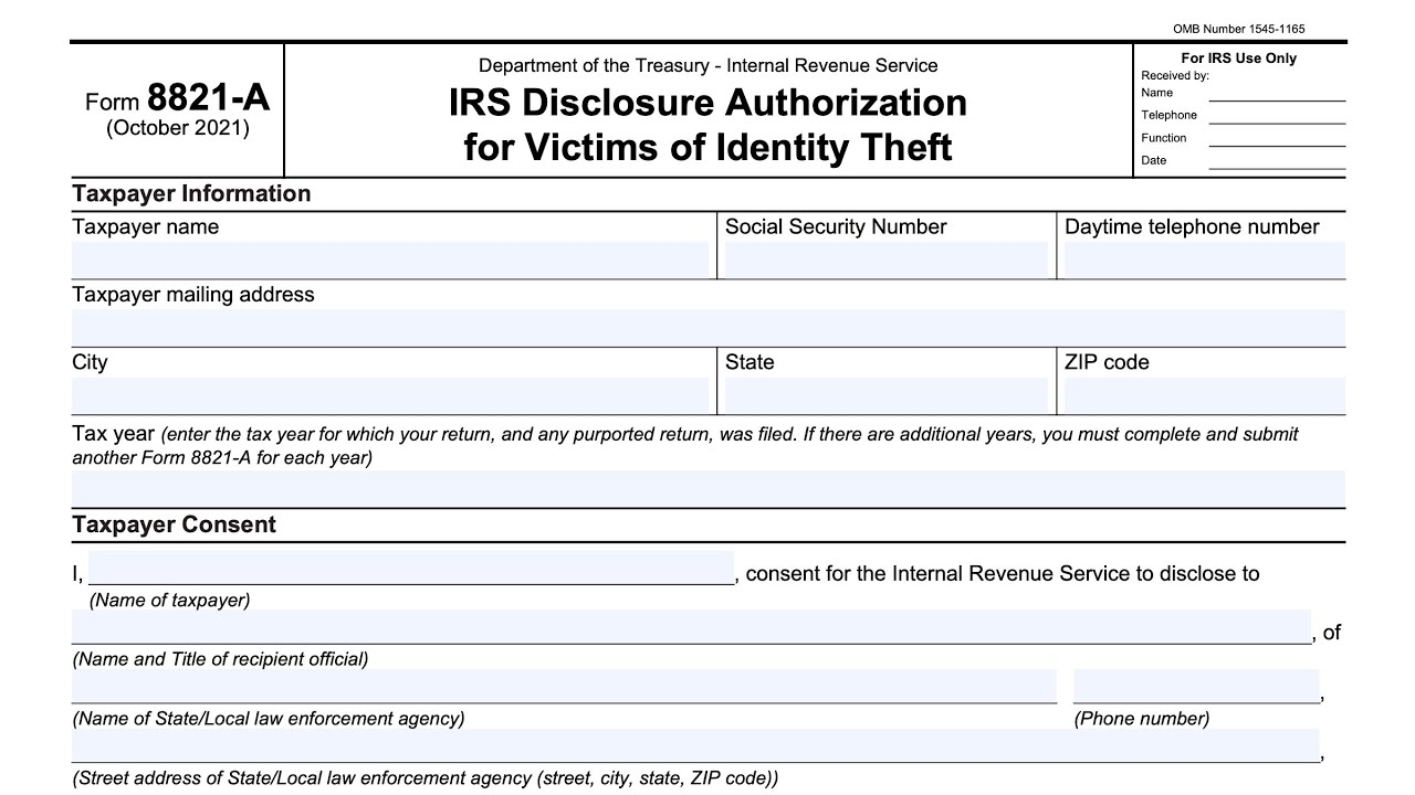 IRS Form 8821 A Walkthrough IRS Disclosure Authorization For Victims Of Identity Theft 