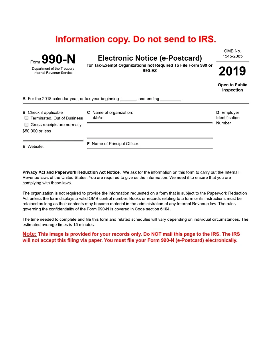 IRS Form 990 N Download Printable PDF Or Fill Online Electronic 