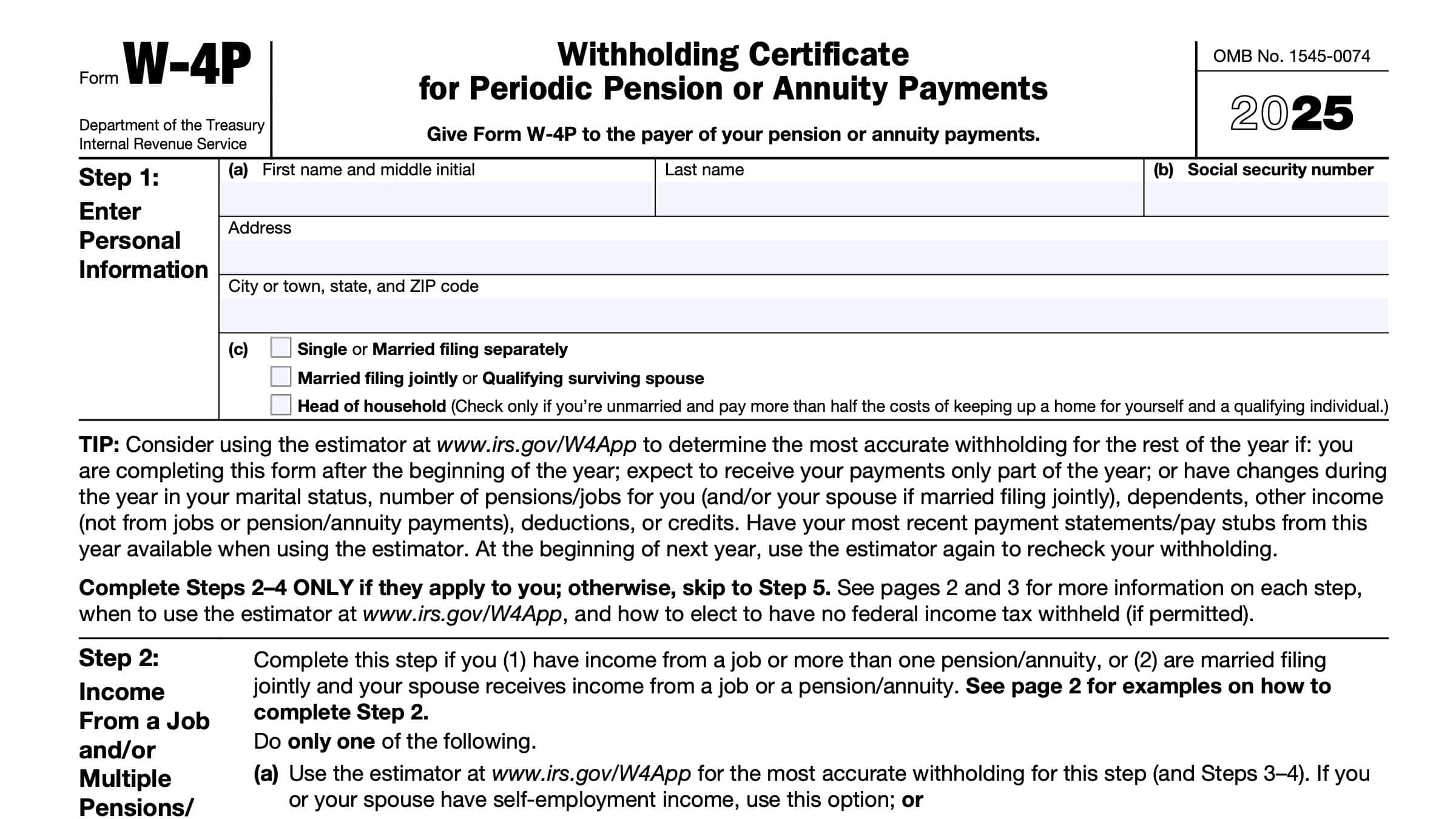 IRS Form W 4P Instructions Pension amp Annuity Tax Withholding