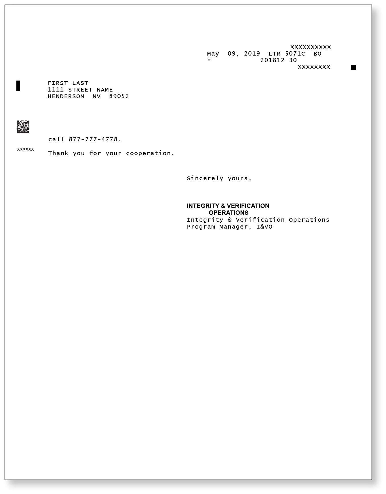 IRS Letter 5071C Sample 1