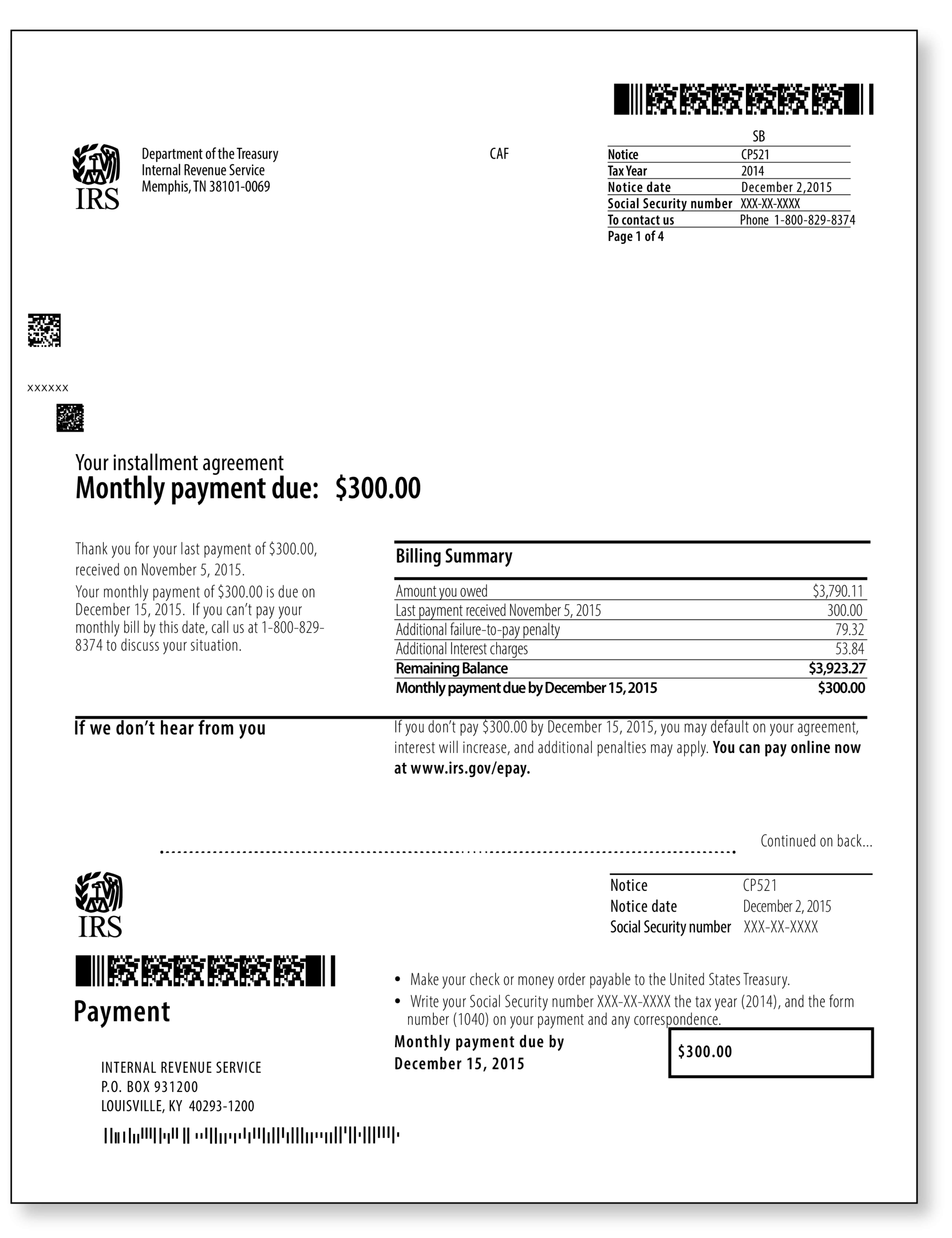 IRS Notice CP521 Installment Payment Due