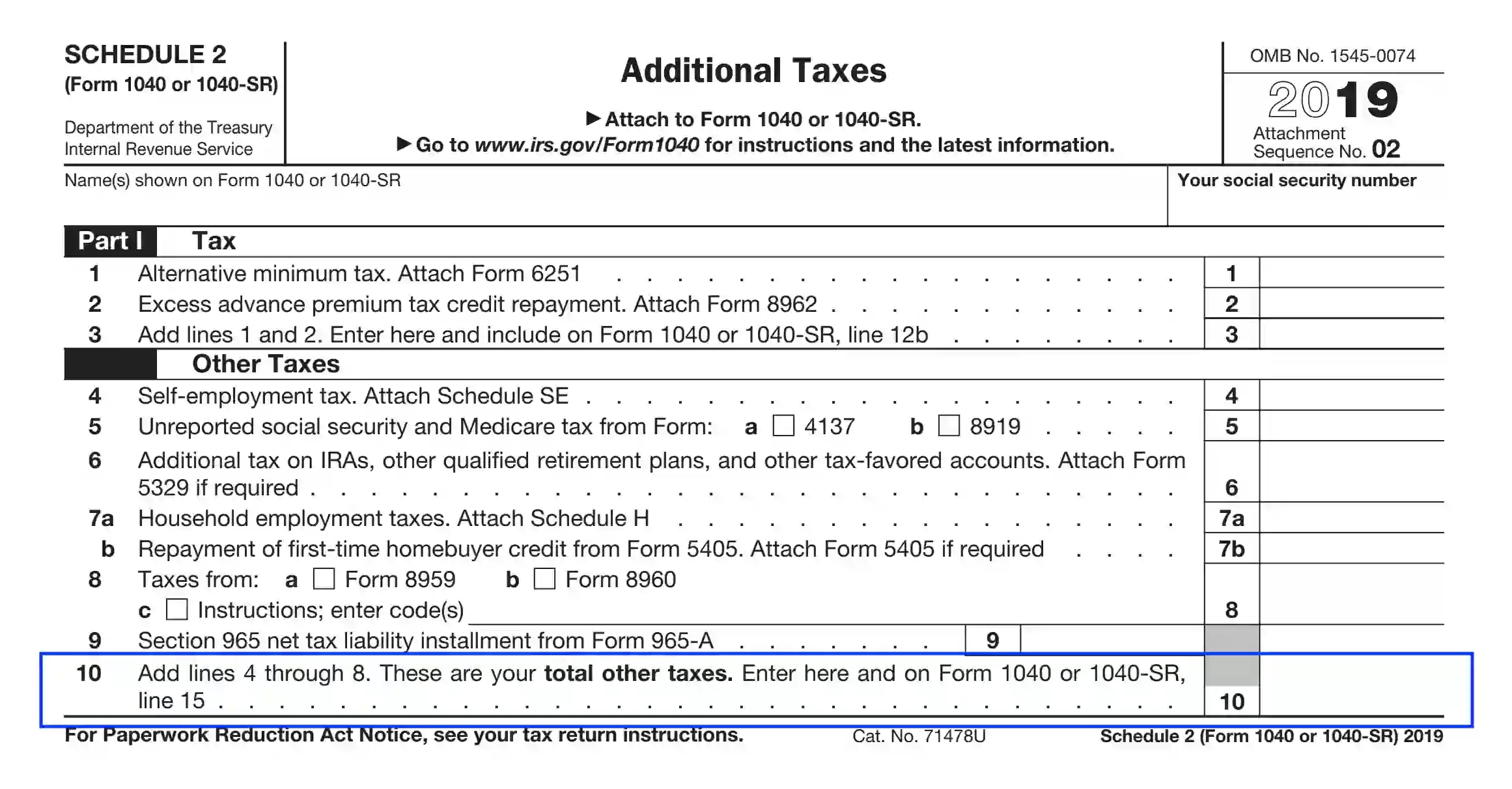IRS Schedule 2 Form 1040 Or 1040 SR Fill Out PDF Forms